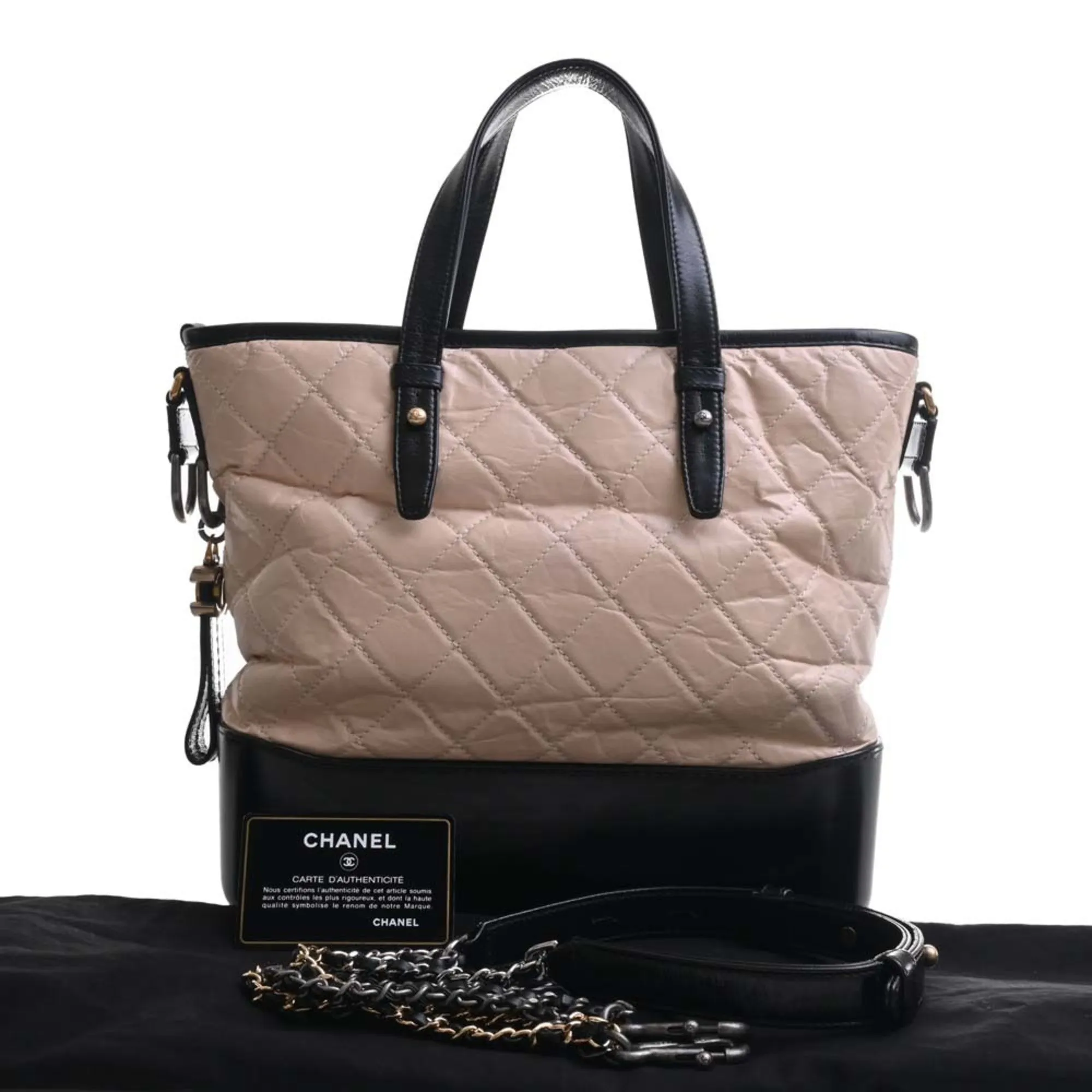 Chanel Leather Gabriel de Cocomark Shoulder Bag Beige/Black Ladies