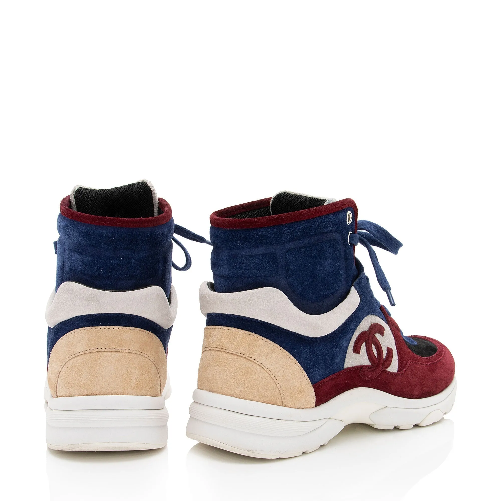 Chanel Leather Suede CC High Top Sneakers - Size 6.5 / 36.5 (SHF-gBBc0v)