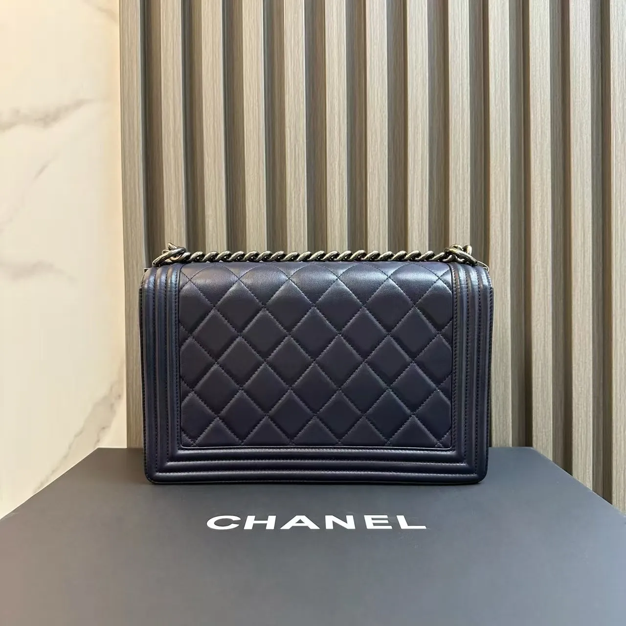 Chanel LeBoy Shoulder Bag Navy Leather 2014