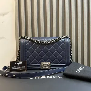 Chanel LeBoy Shoulder Bag Navy Leather 2014