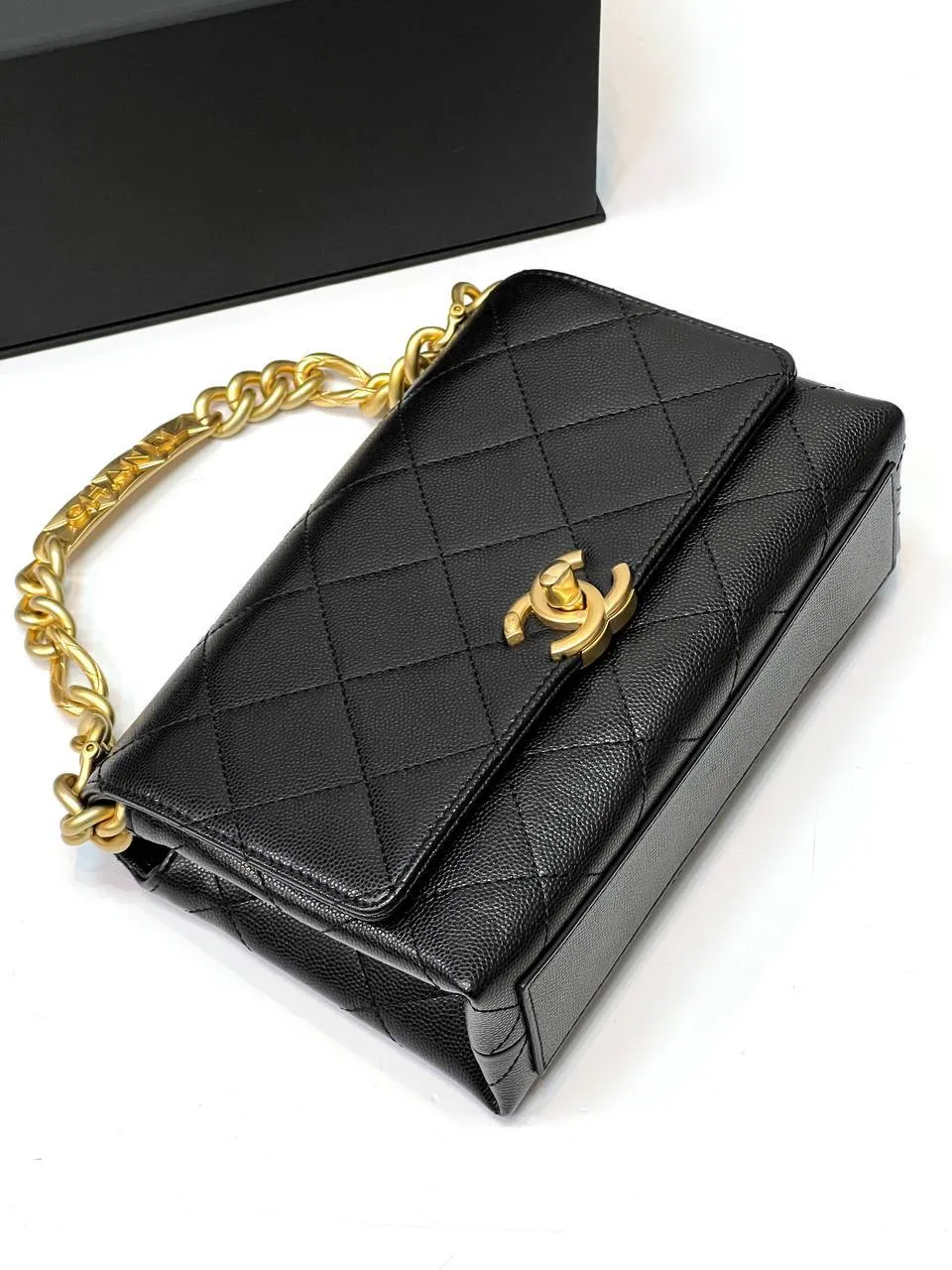 Chanel Logo Chain Flap Bag black
