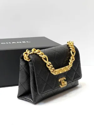 Chanel Logo Chain Flap Bag black