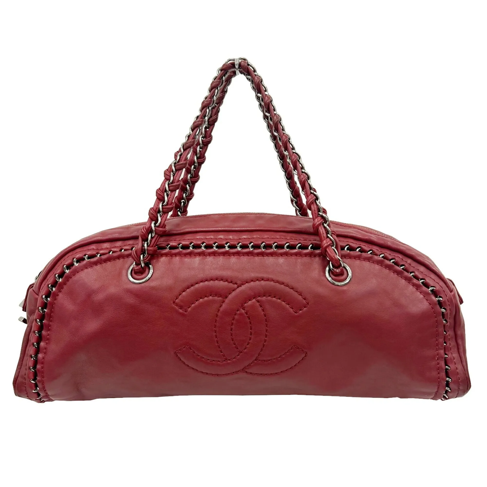 Chanel Luxury Line Bowling Bag Chain Shoulder Coco Mark HandBag A31575 Ladies Bordeaux 10s