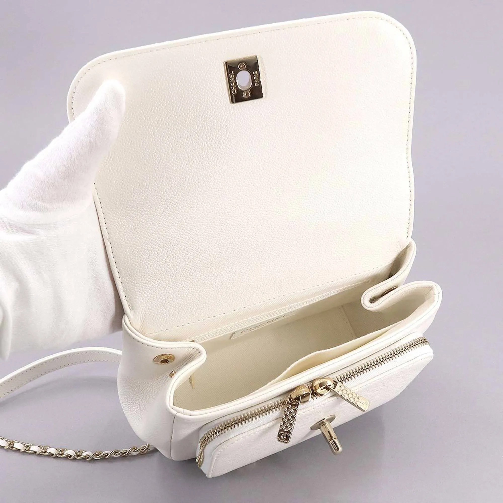 Chanel Matelasse Business Affinity 2way Hand Shoulder Bag Caviar Skin White A93607