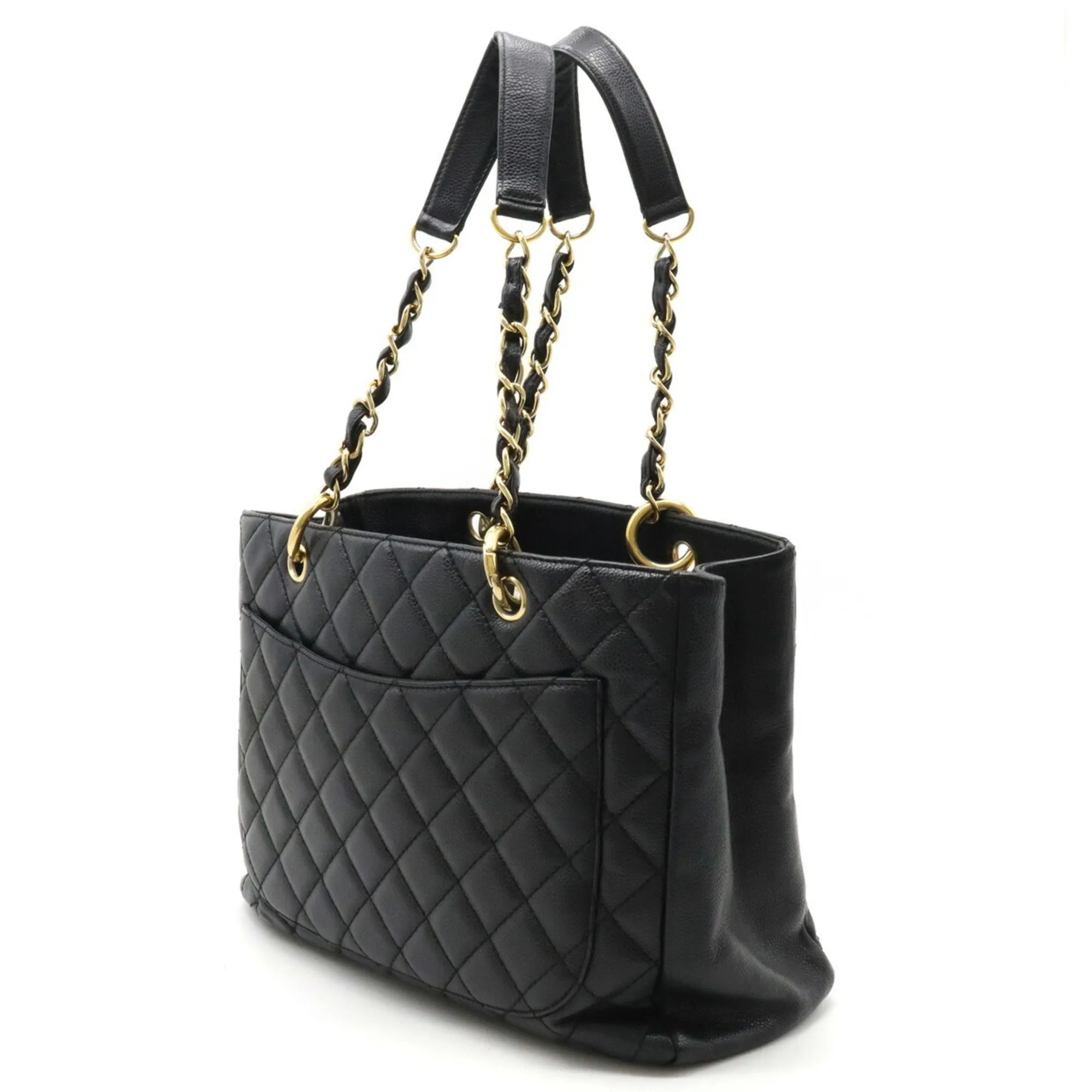 Chanel Matelasse Coco Mark Chain Tote Bag Shoulder Caviar Skin Leather Black A50995