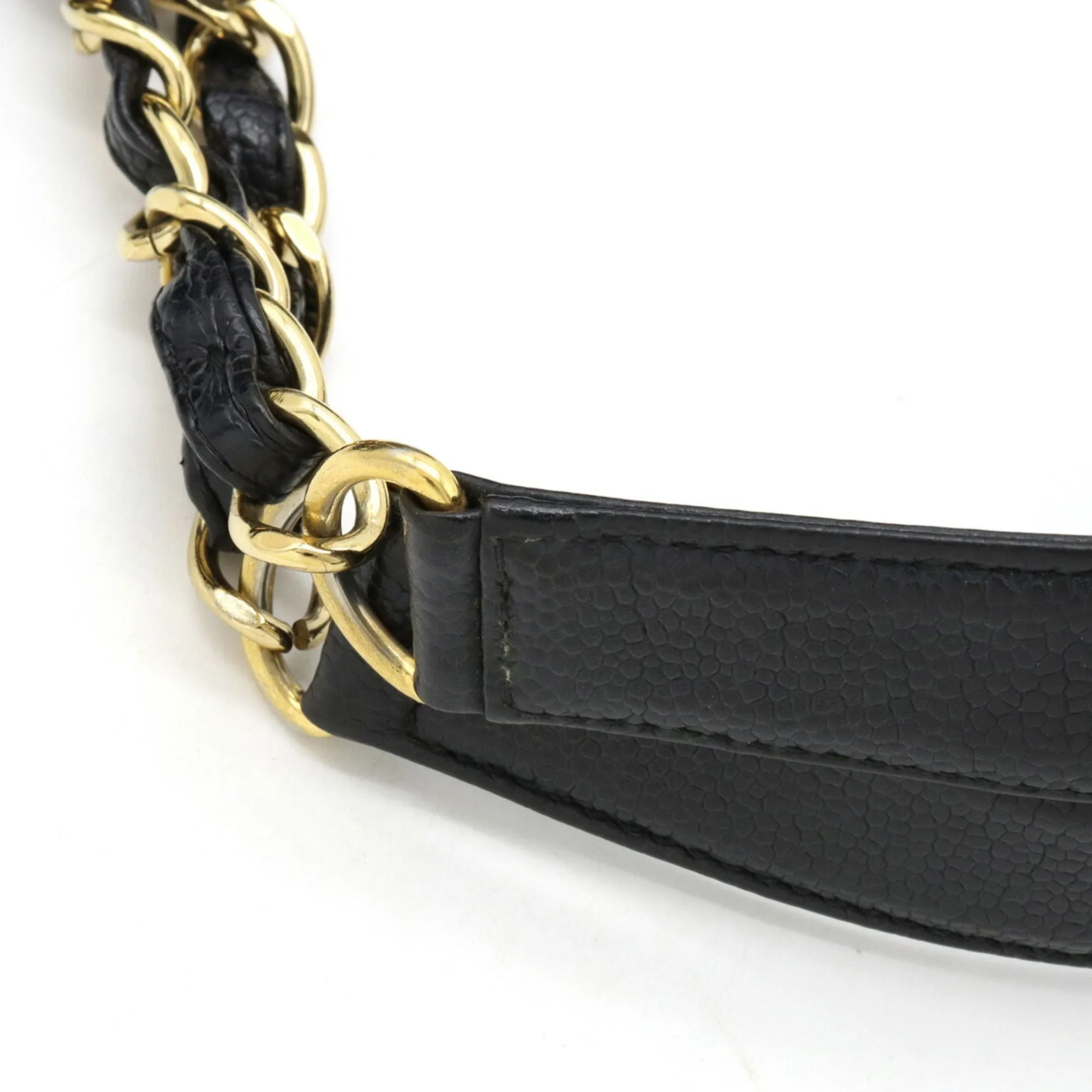 Chanel Matelasse Coco Mark Chain Tote Bag Shoulder Caviar Skin Leather Black A50995