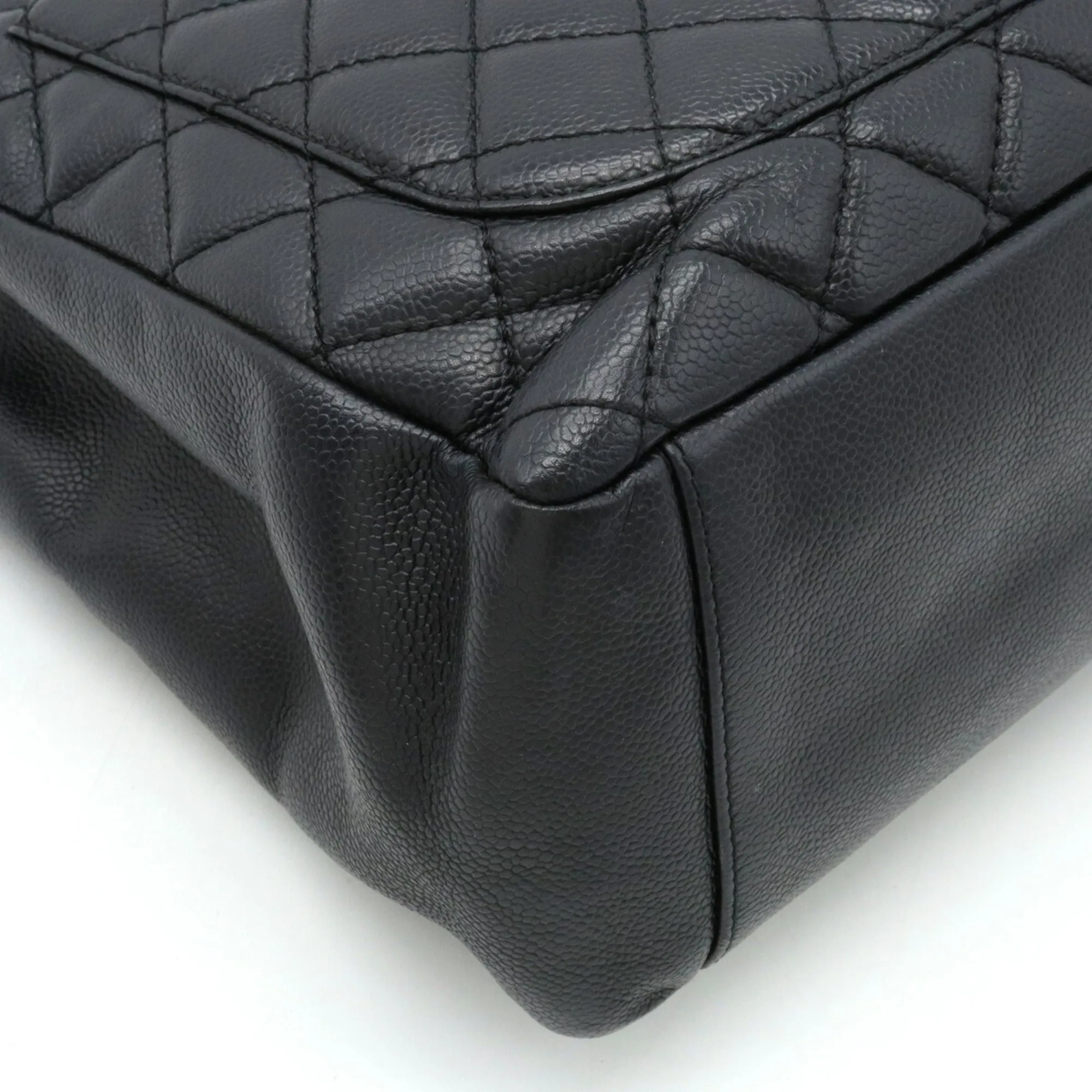 Chanel Matelasse Coco Mark Chain Tote Bag Shoulder Caviar Skin Leather Black A50995
