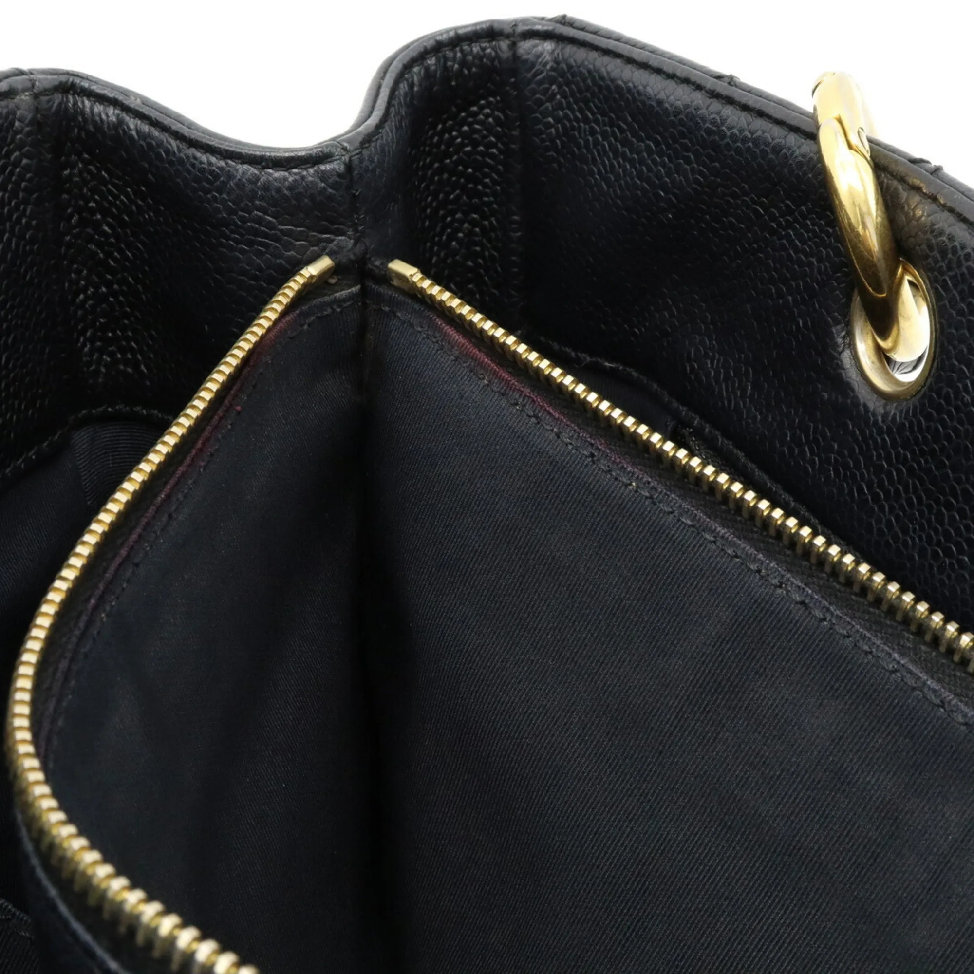 Chanel Matelasse Coco Mark Chain Tote Bag Shoulder Caviar Skin Leather Black A50995