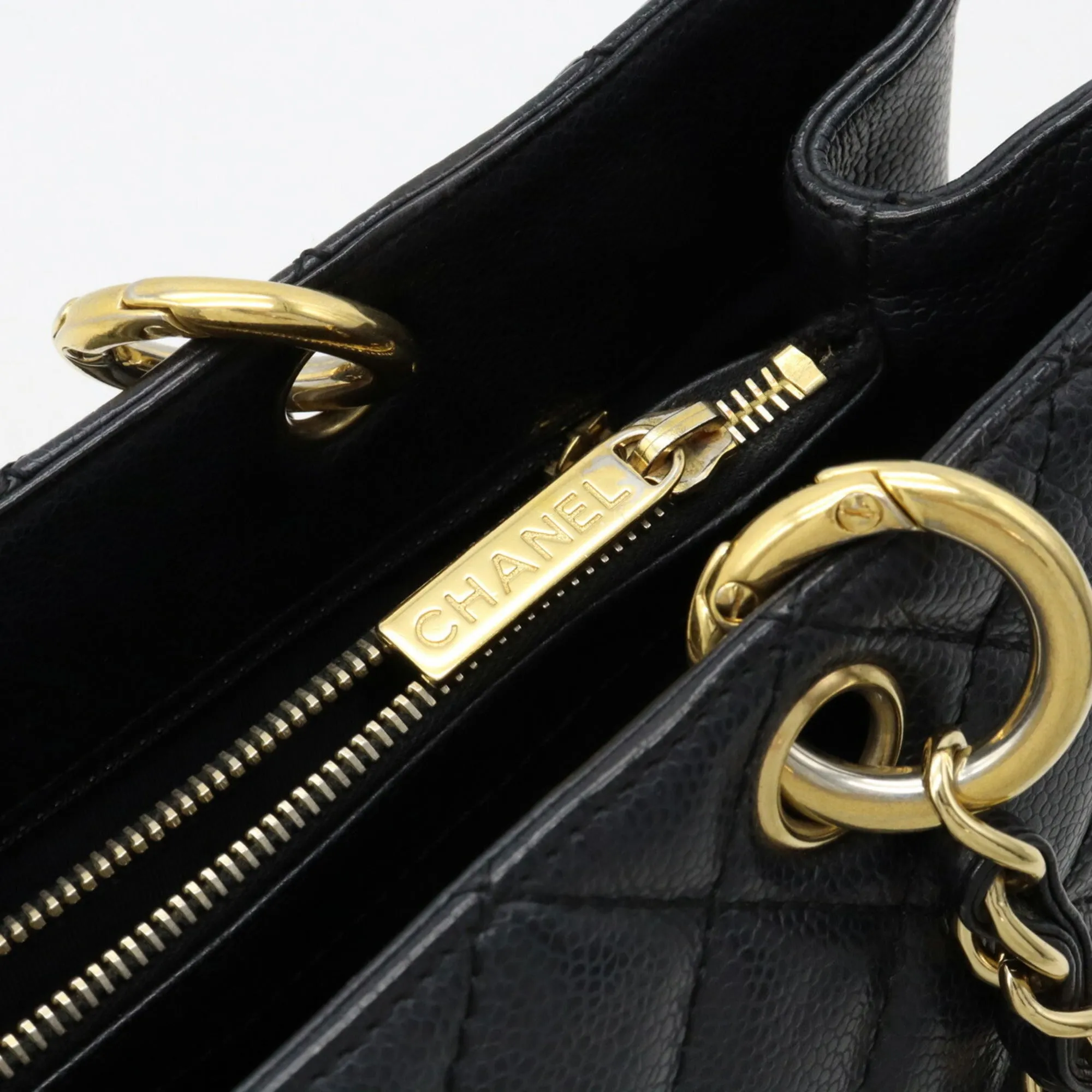 Chanel Matelasse Coco Mark Chain Tote Bag Shoulder Caviar Skin Leather Black A50995