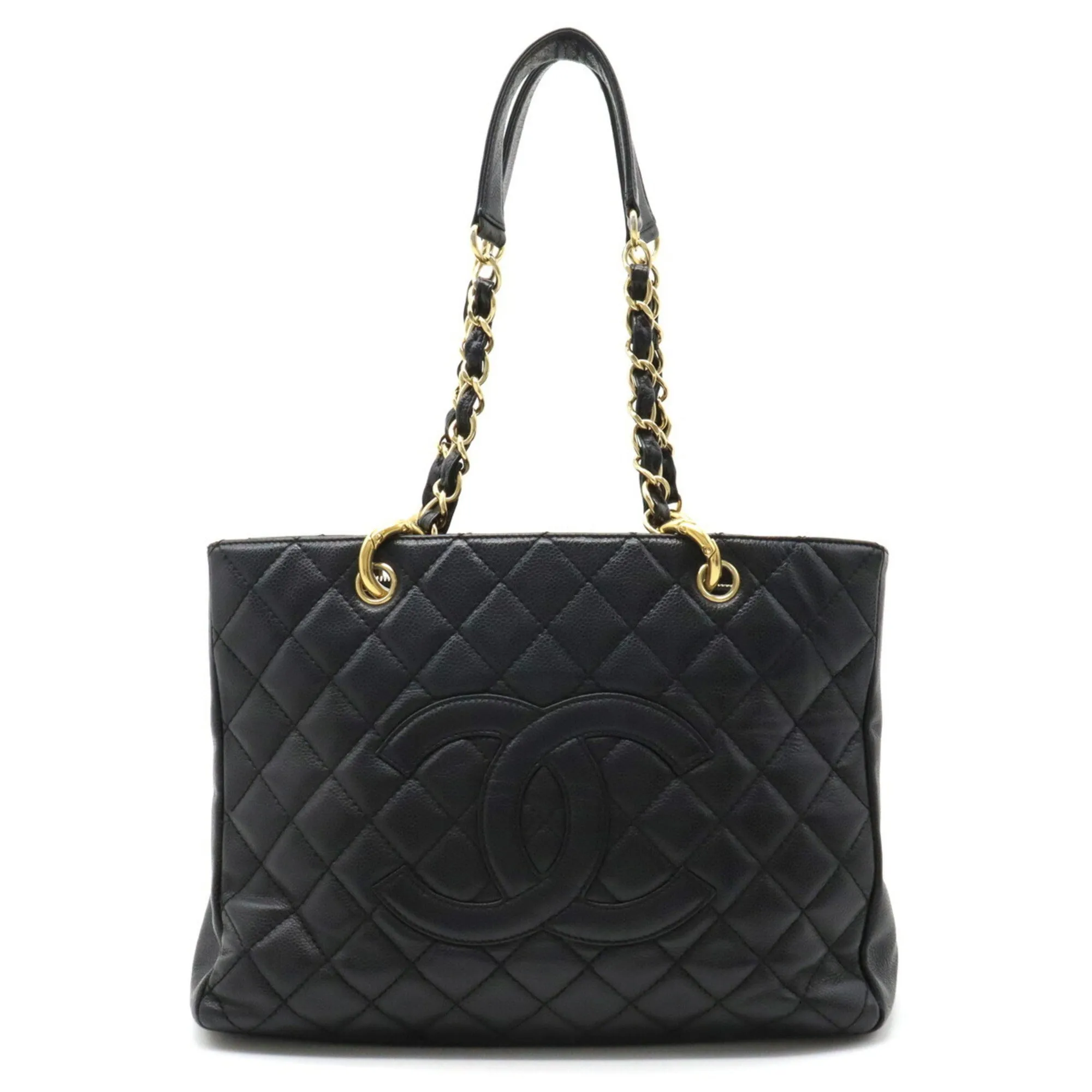 Chanel Matelasse Coco Mark Chain Tote Bag Shoulder Caviar Skin Leather Black A50995