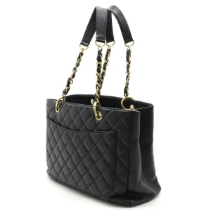 Chanel Matelasse Coco Mark Chain Tote Bag Shoulder Caviar Skin Leather Black A50995