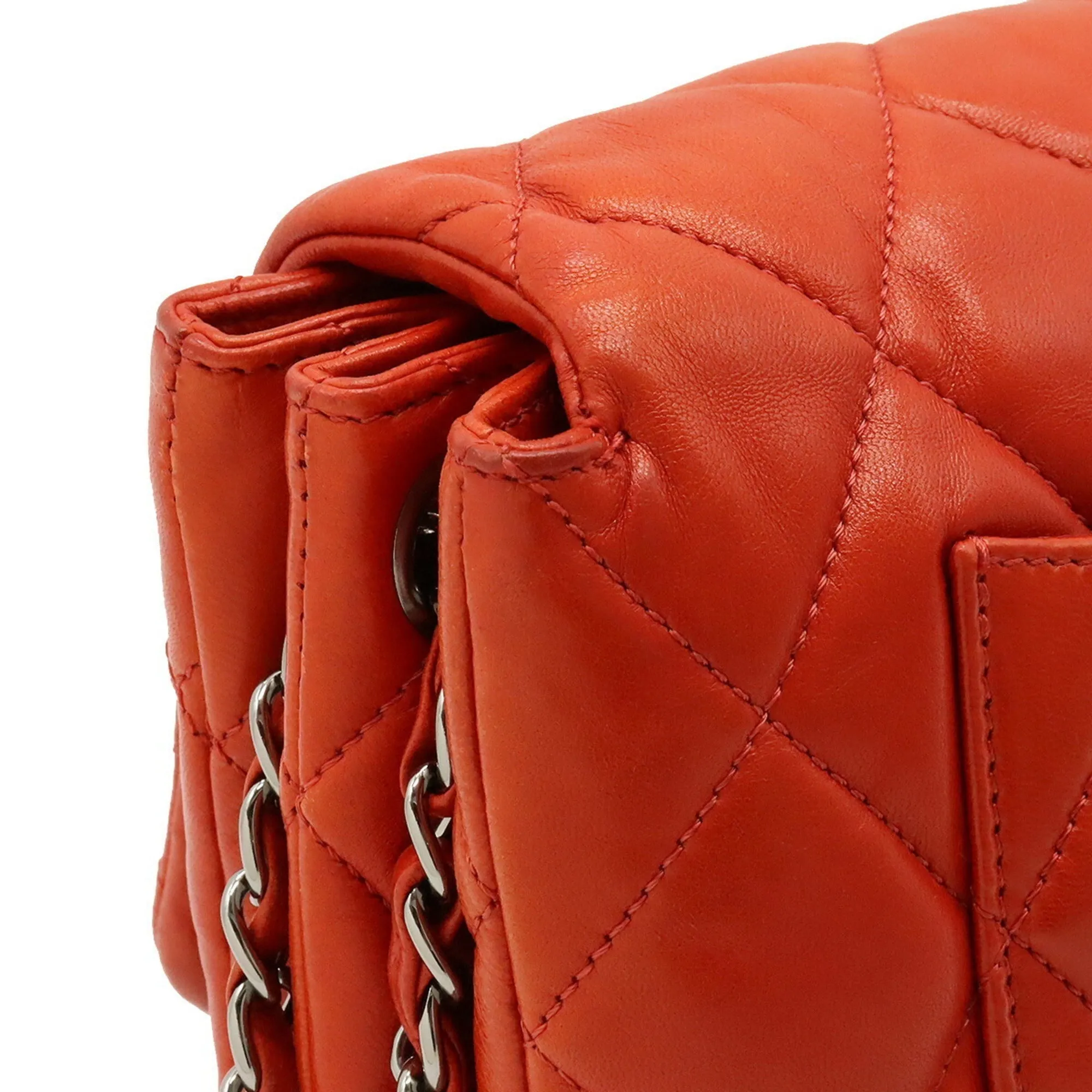 Chanel matelasse here mark chain shoulder Bag accordion leather blood orange