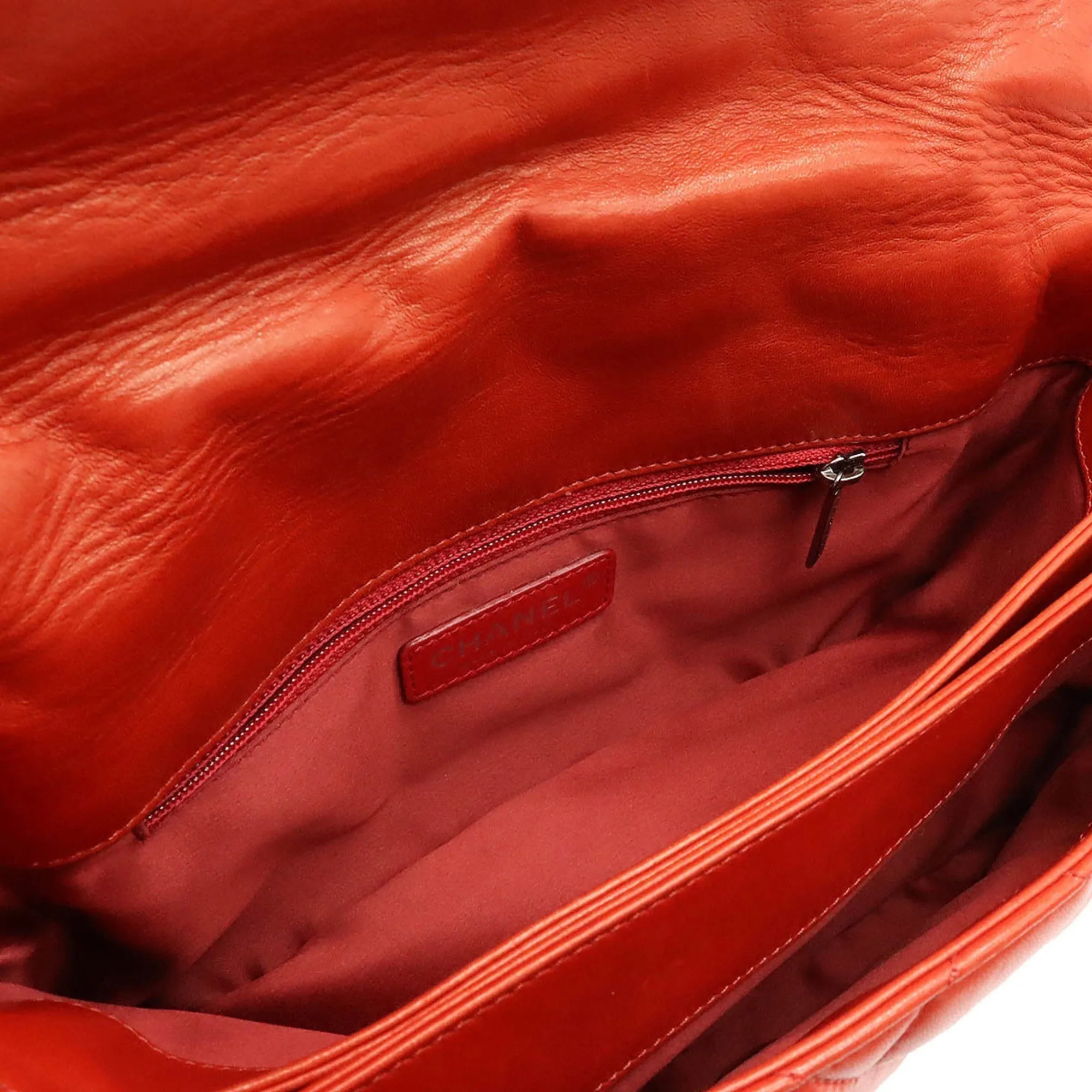 Chanel matelasse here mark chain shoulder Bag accordion leather blood orange