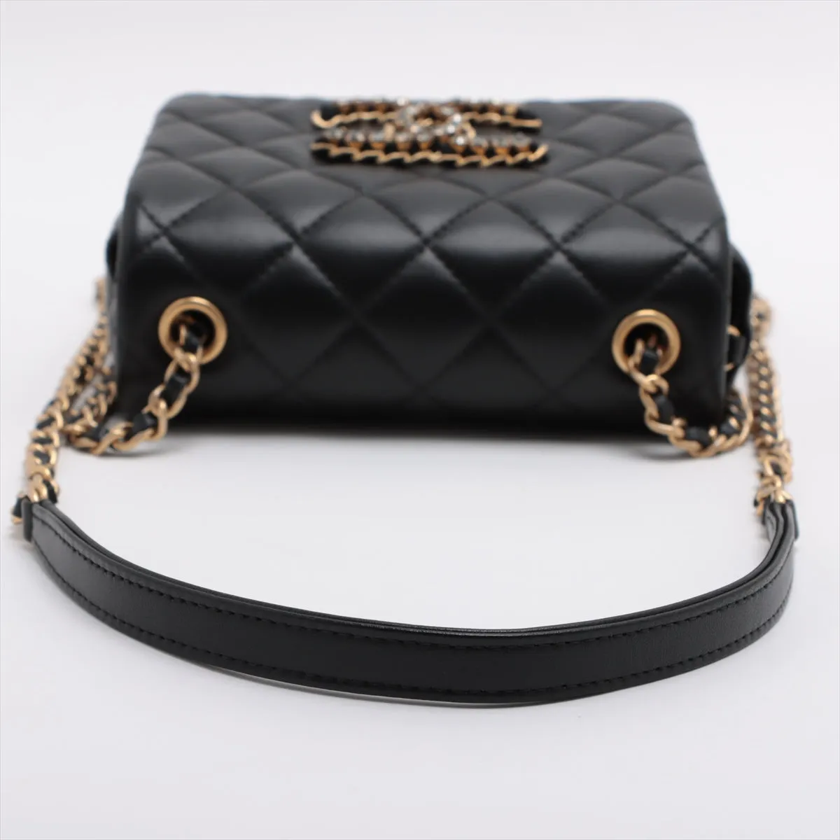 Chanel Mini Matrasse  Single Flap Single Chain Bag Line Stone Black G  AS2599