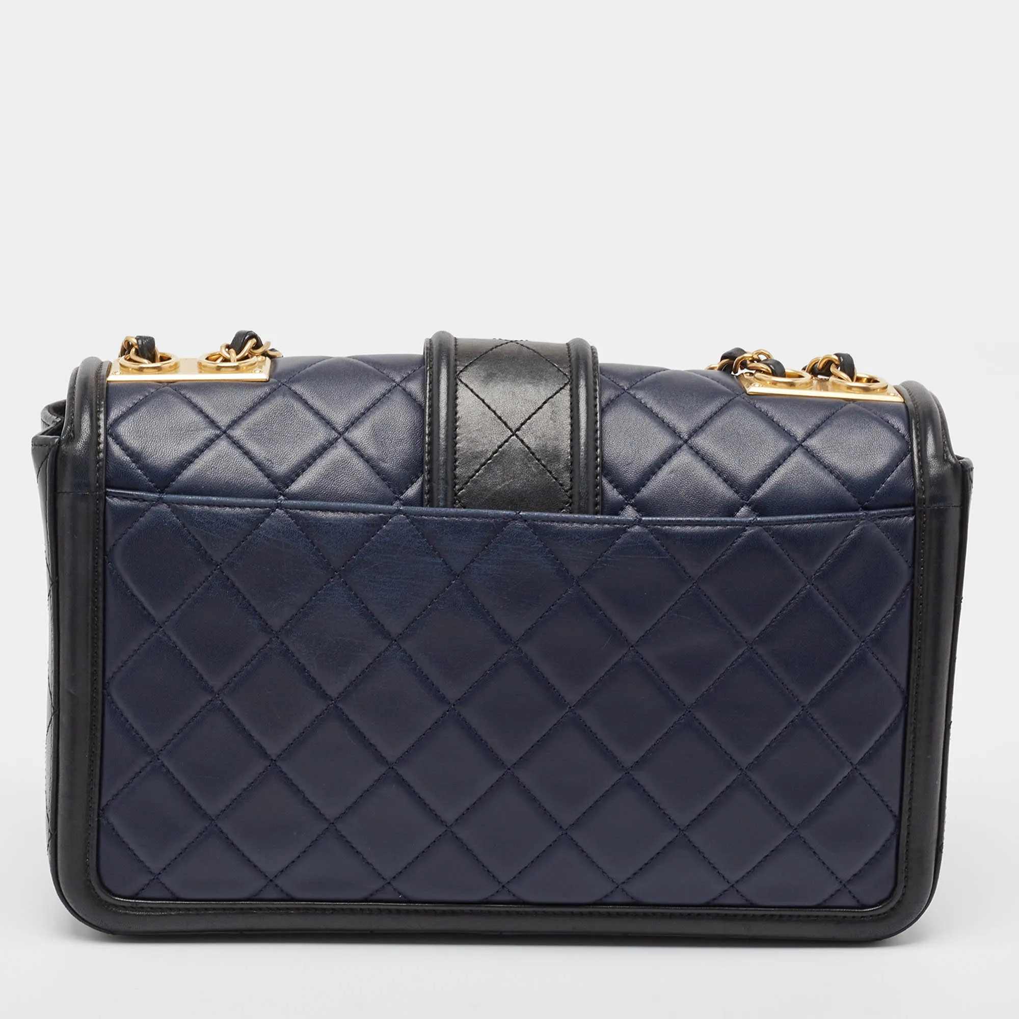 CHANEL Navy Blue/Black Quilted Leather Elegant CC Shoulder Bag