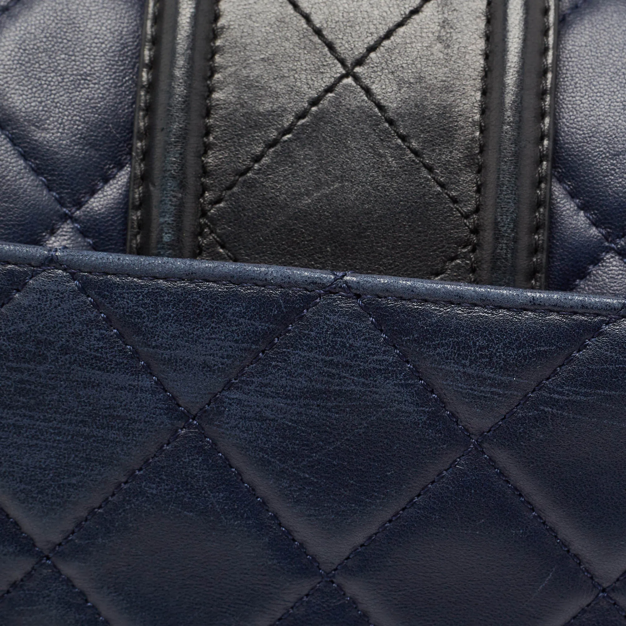 CHANEL Navy Blue/Black Quilted Leather Elegant CC Shoulder Bag