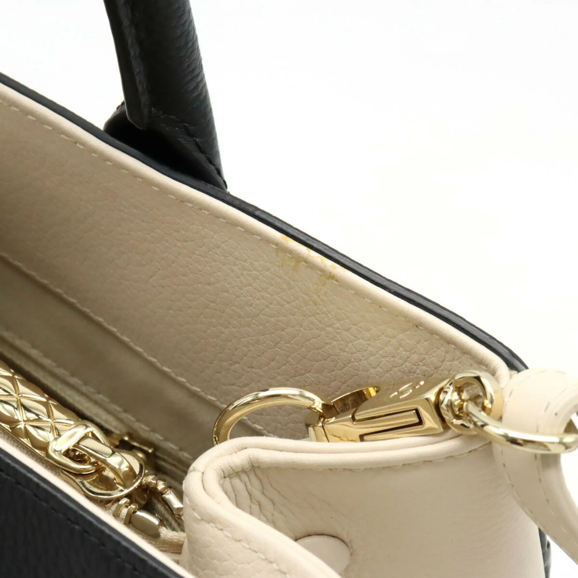 Chanel Neo Executive Line Coco Mark HandBag Shoulder Bag Leather Black Light Beige A69930