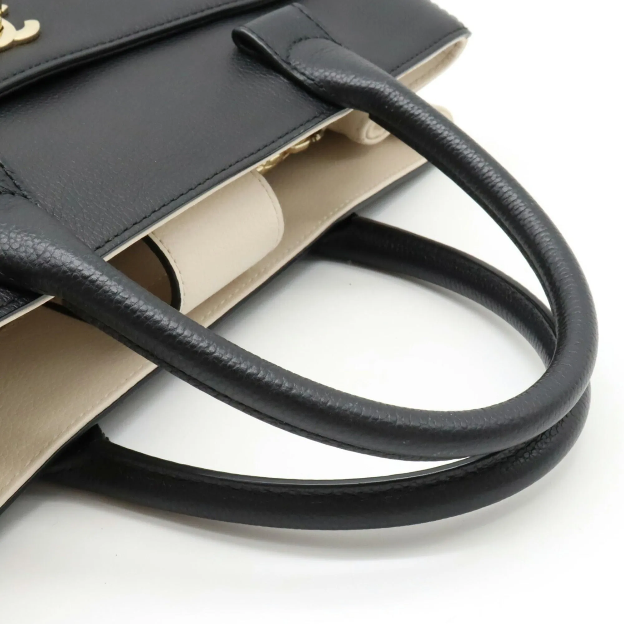 Chanel Neo Executive Line Coco Mark HandBag Shoulder Bag Leather Black Light Beige A69930