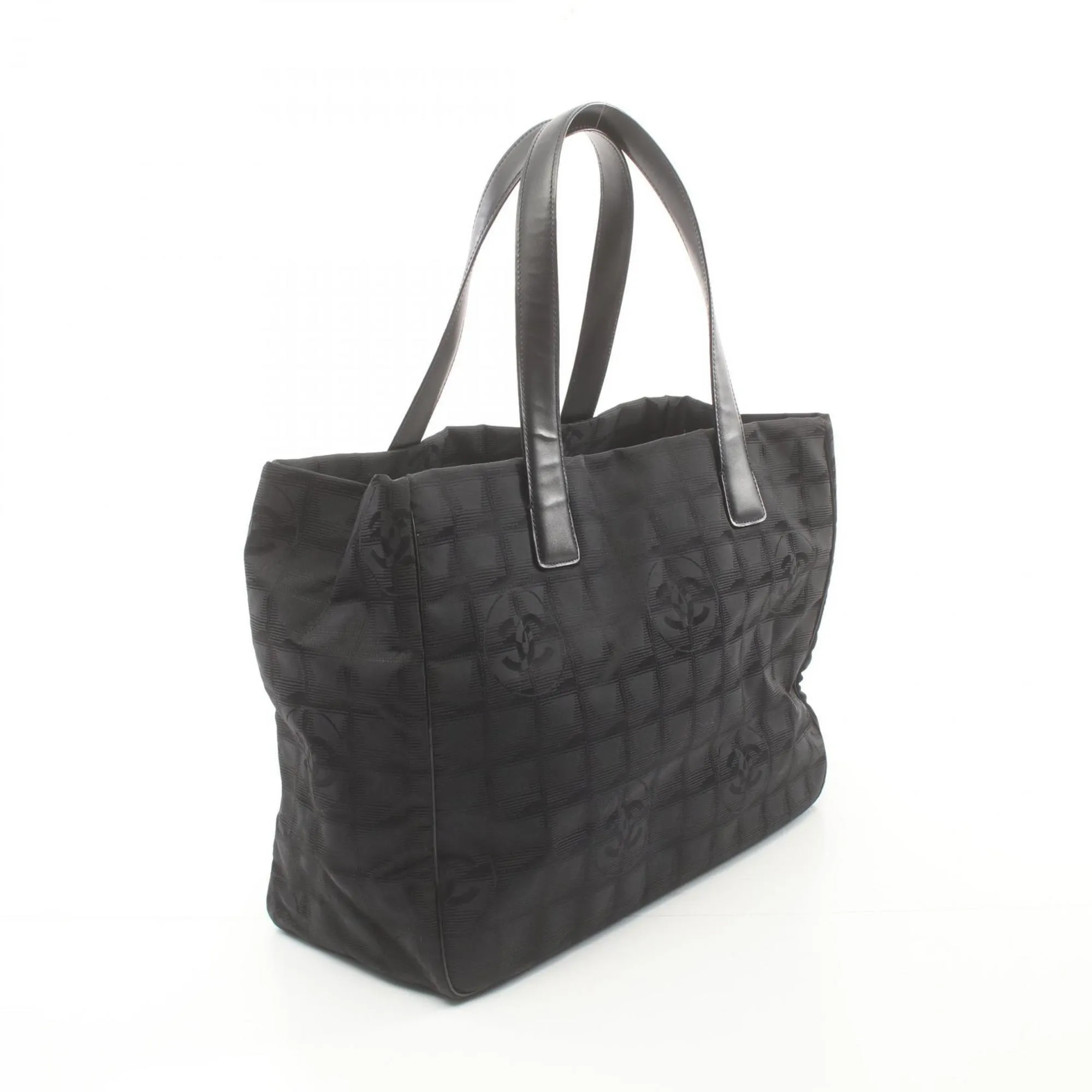 CHANEL New Travel Line MM Tote Bag Leather Nylon Canvas Women's Black A15991