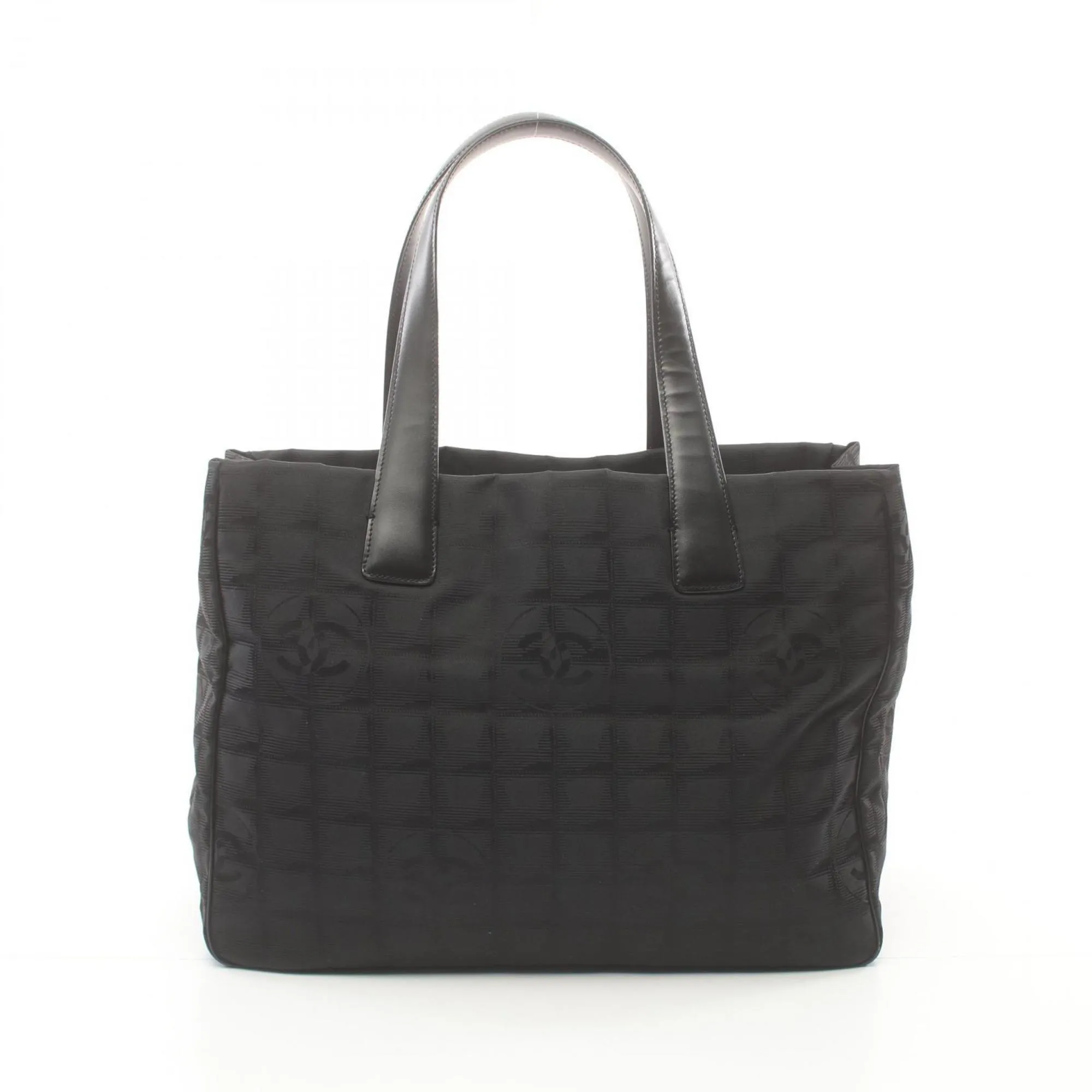 CHANEL New Travel Line MM Tote Bag Leather Nylon Canvas Women's Black A15991