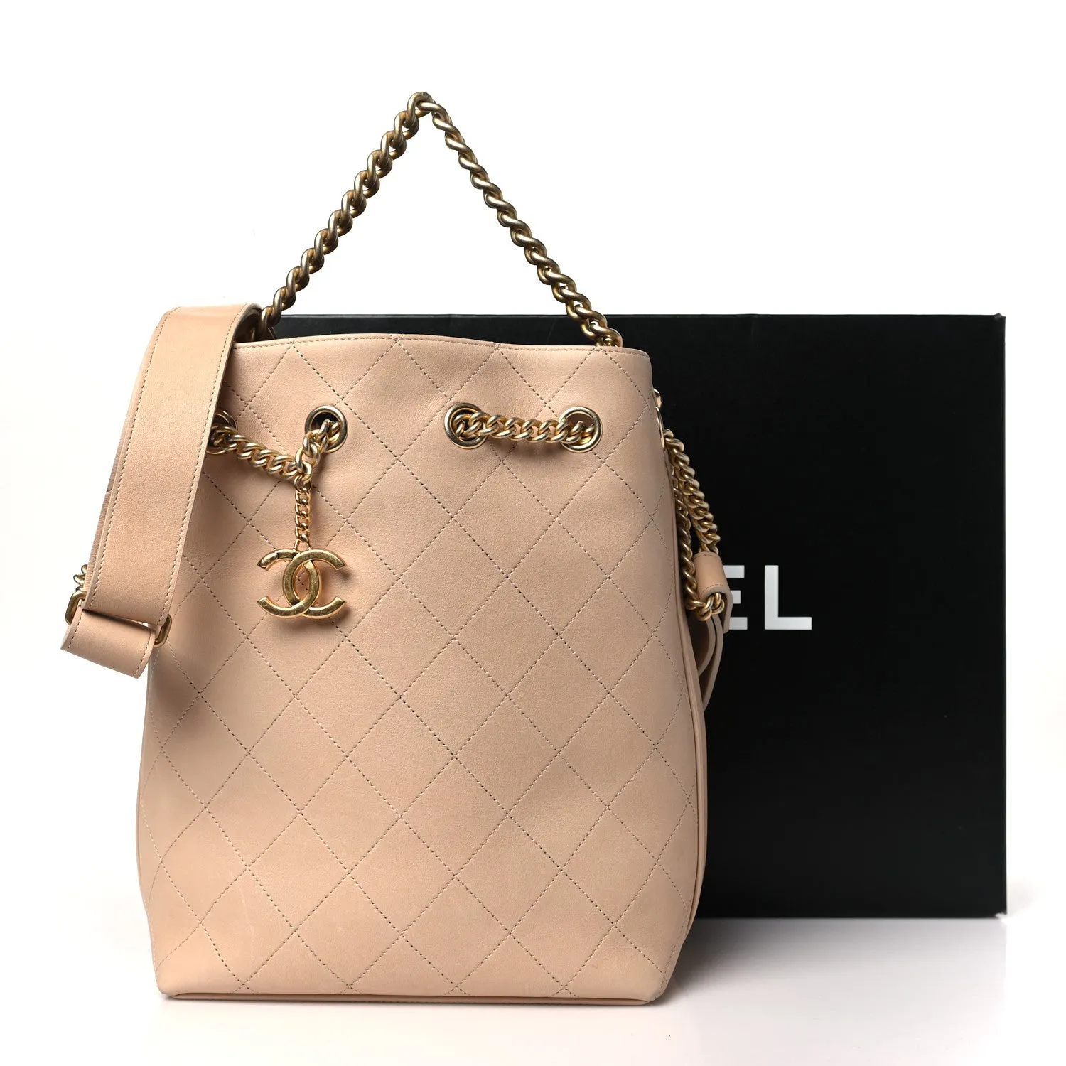 CHANEL PARIS ROME ON MY SHOULDER QUILTED CALFSKIN BUCKET BAG