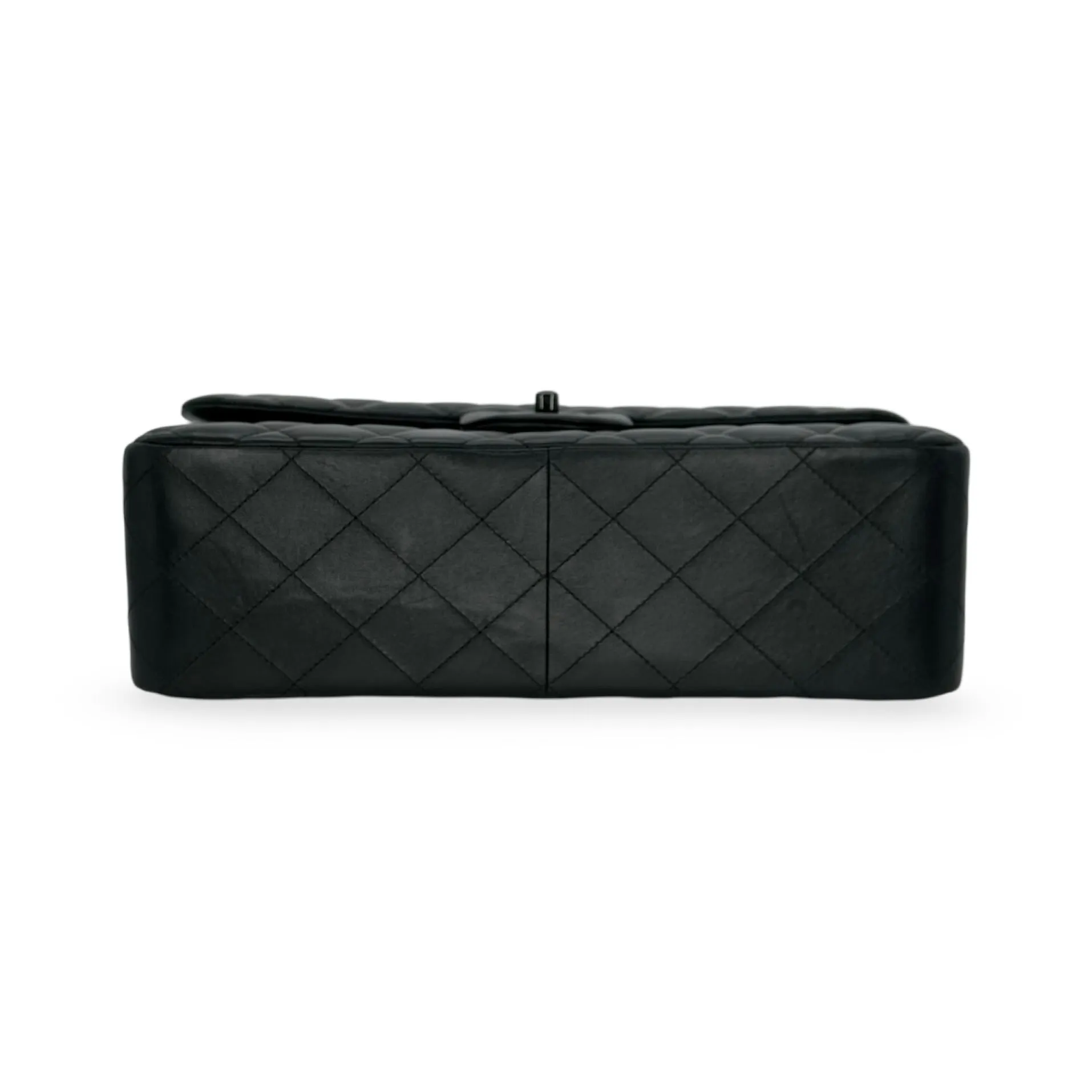 CHANEL: Quilted Lambskin So Black Jumbo Classic Double Flap