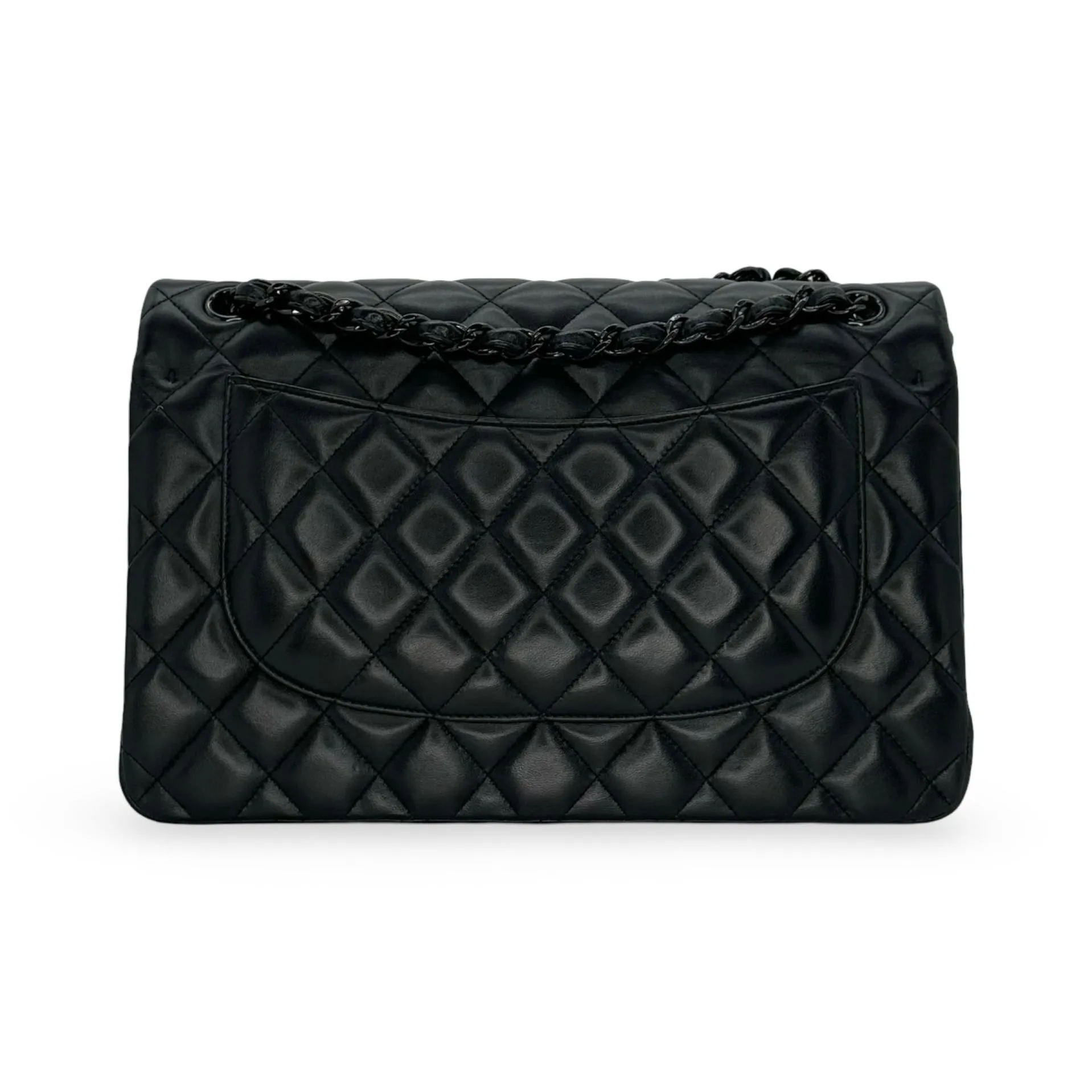 CHANEL: Quilted Lambskin So Black Jumbo Classic Double Flap