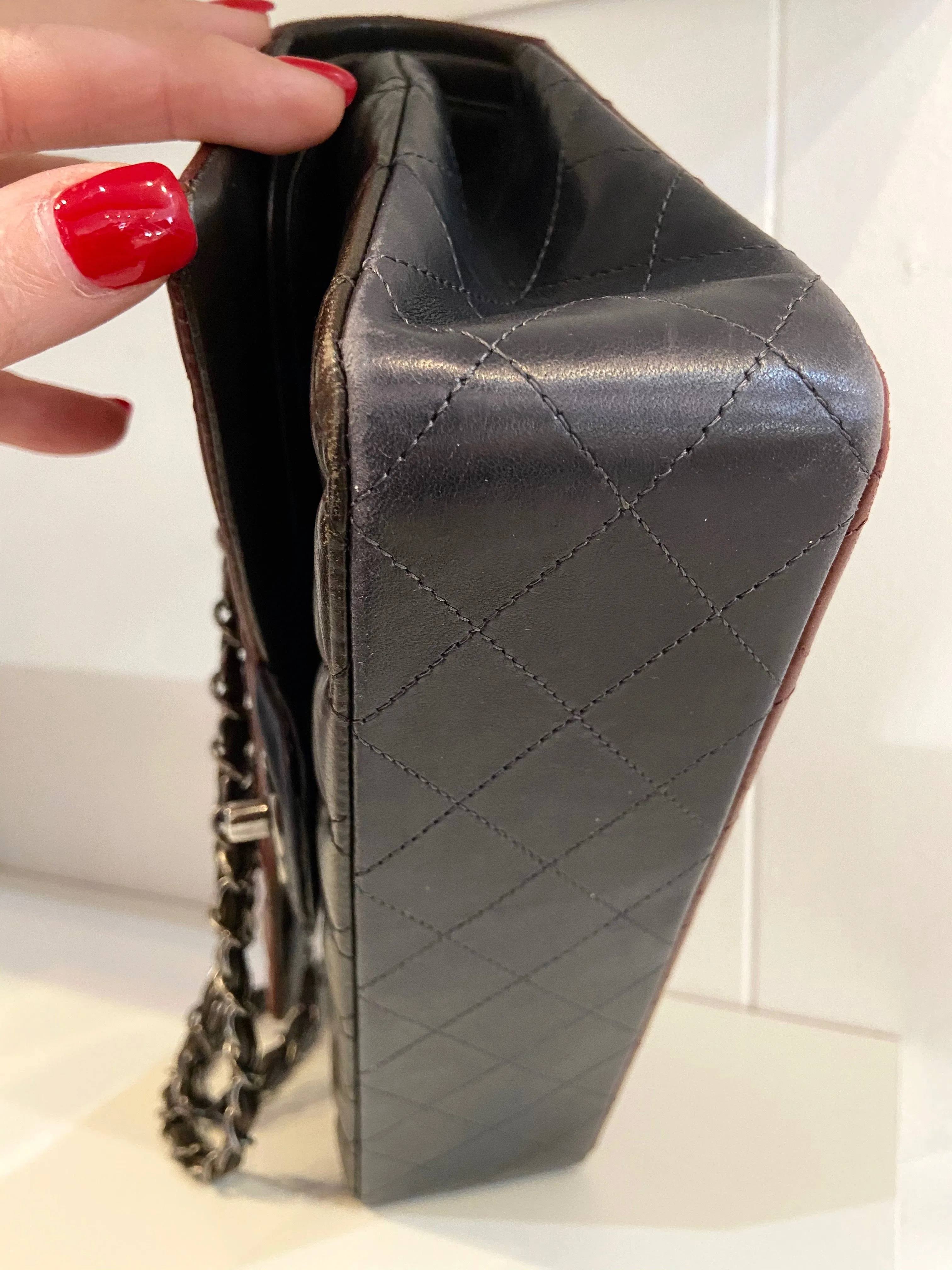 CHANEL QUILTED LAMBSKIN TRICOLOR CLASSIC DOUBLE FLAP BAG MEDIUM