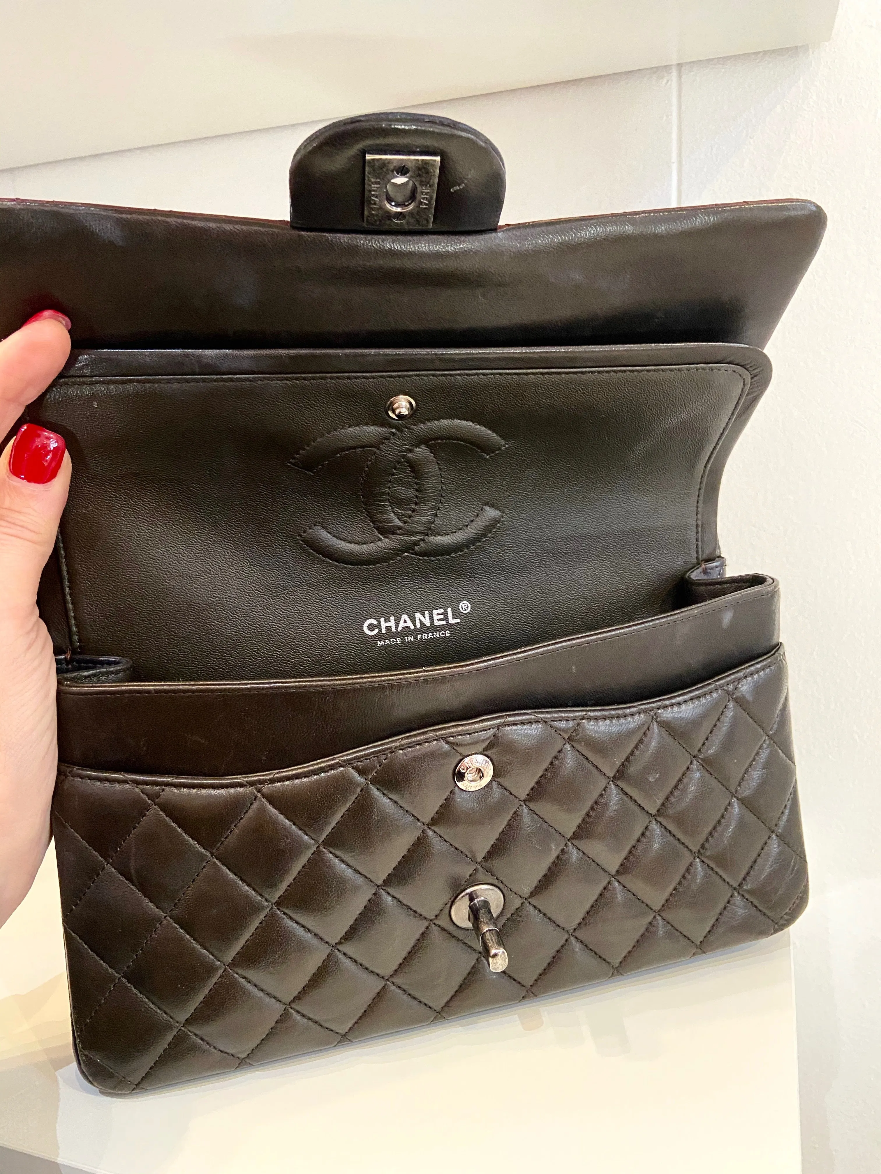 CHANEL QUILTED LAMBSKIN TRICOLOR CLASSIC DOUBLE FLAP BAG MEDIUM