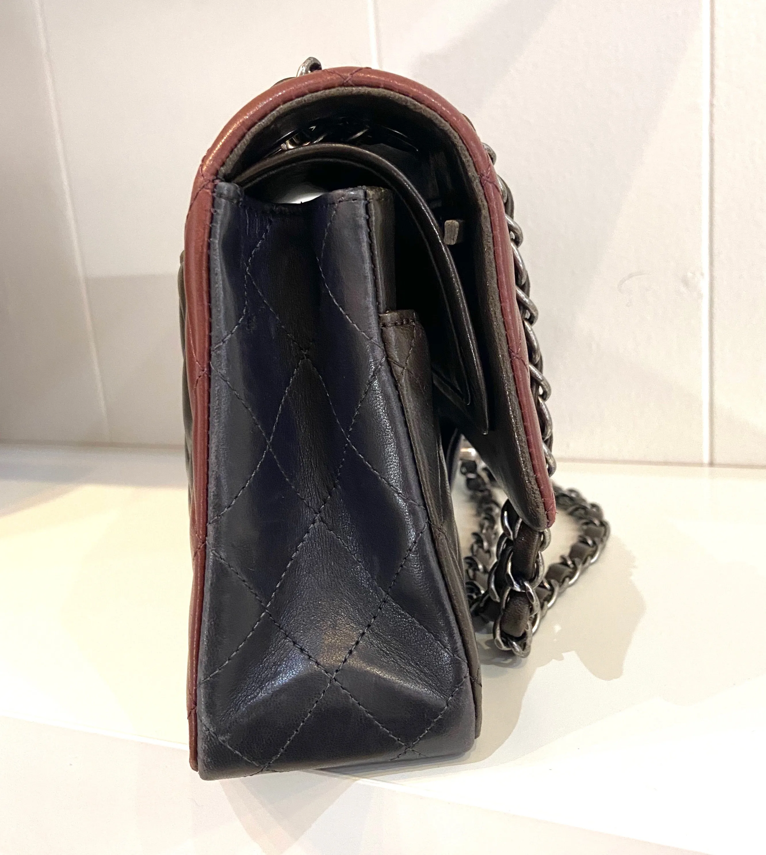CHANEL QUILTED LAMBSKIN TRICOLOR CLASSIC DOUBLE FLAP BAG MEDIUM