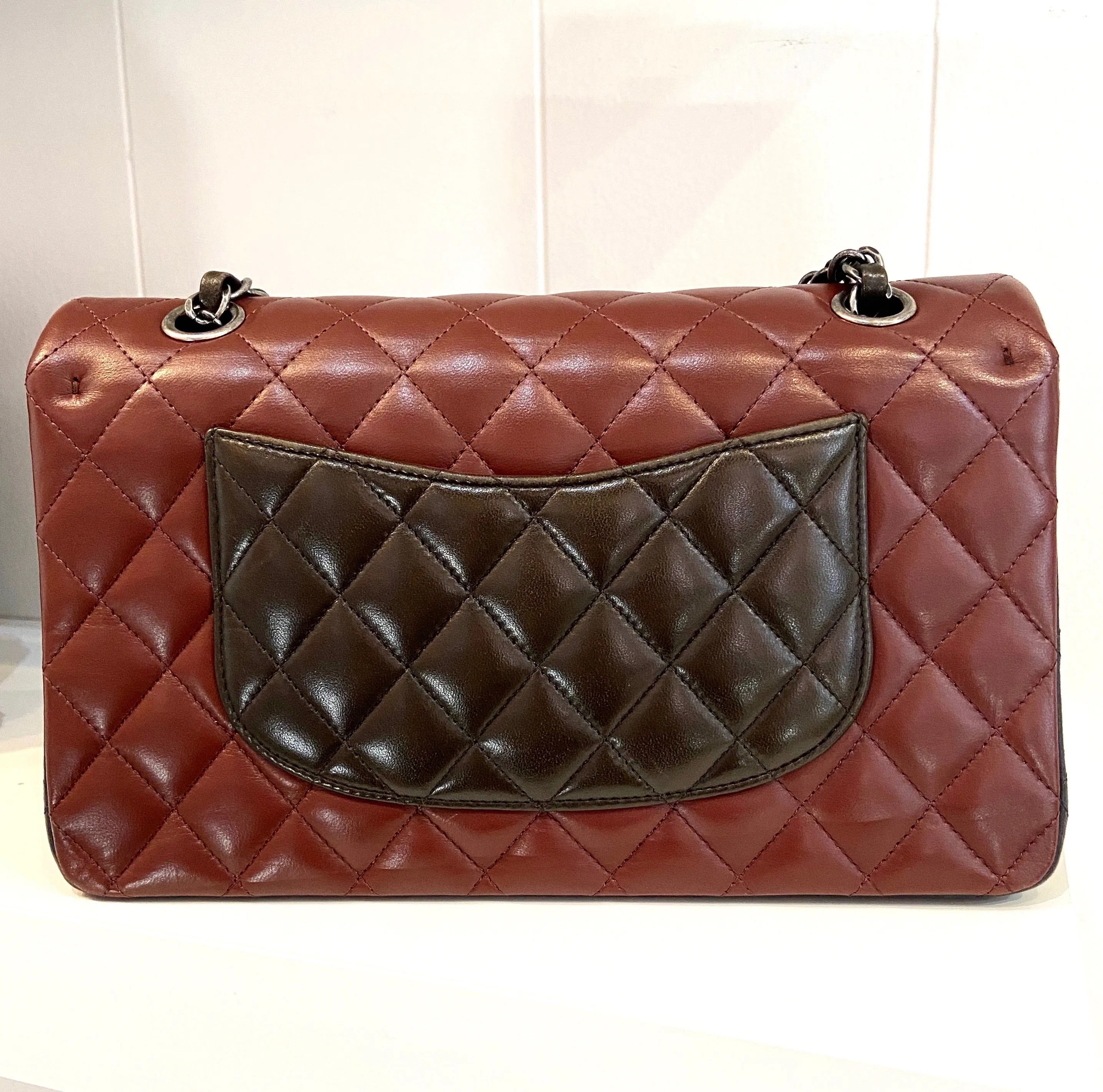 CHANEL QUILTED LAMBSKIN TRICOLOR CLASSIC DOUBLE FLAP BAG MEDIUM