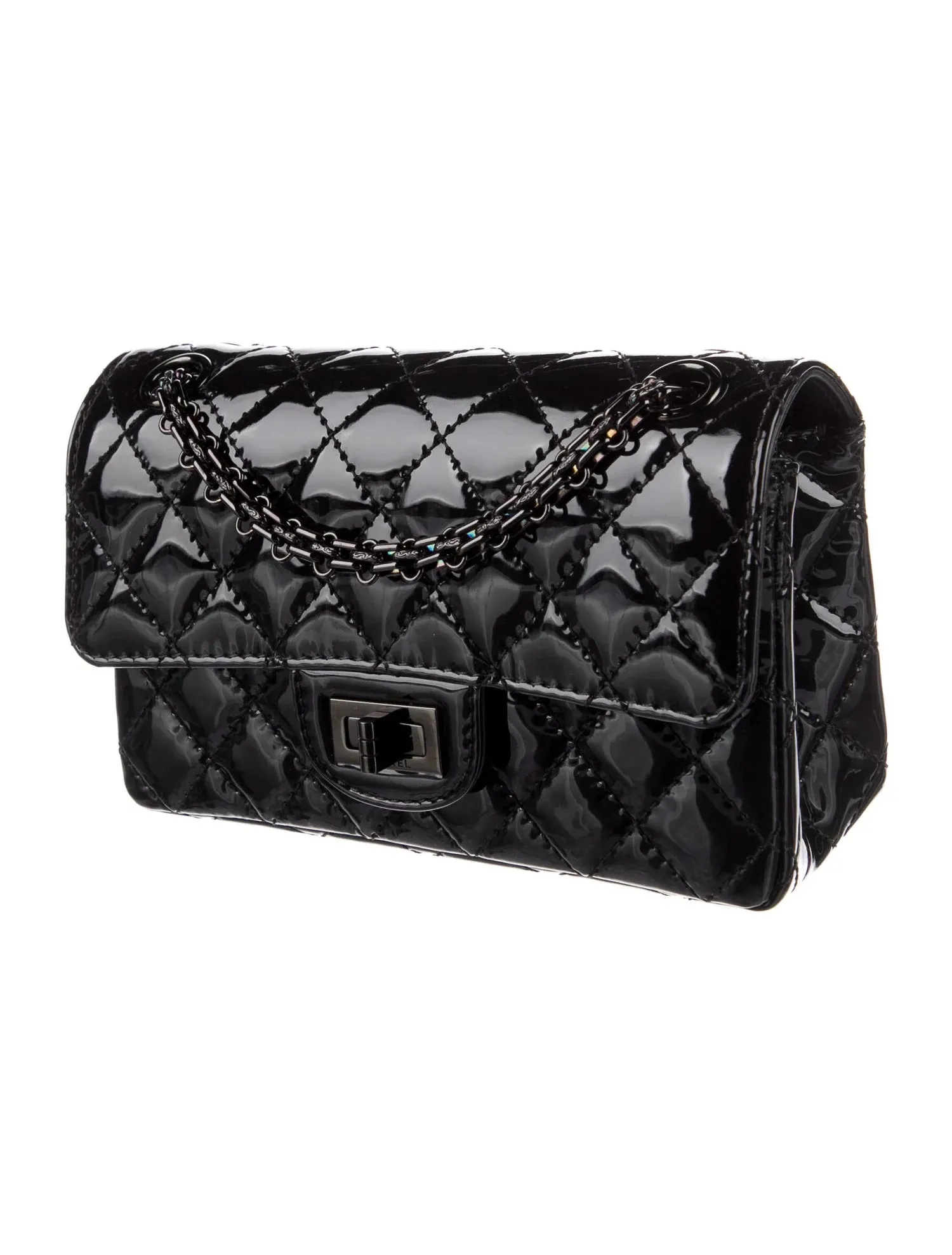 CHANEL QUILTED PATENT LEATHER REISSUE SO BLACK MINI FLAP BAG