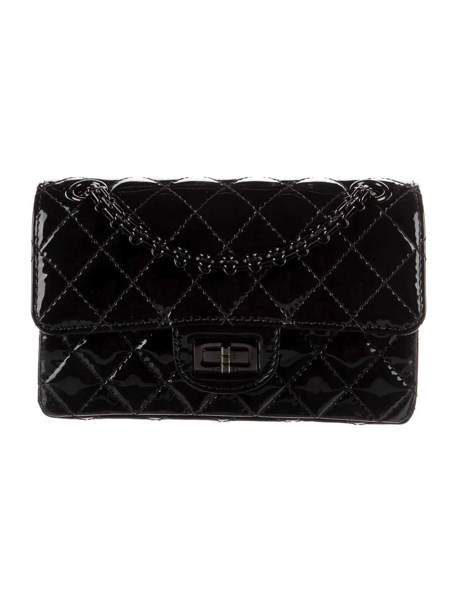 CHANEL QUILTED PATENT LEATHER REISSUE SO BLACK MINI FLAP BAG