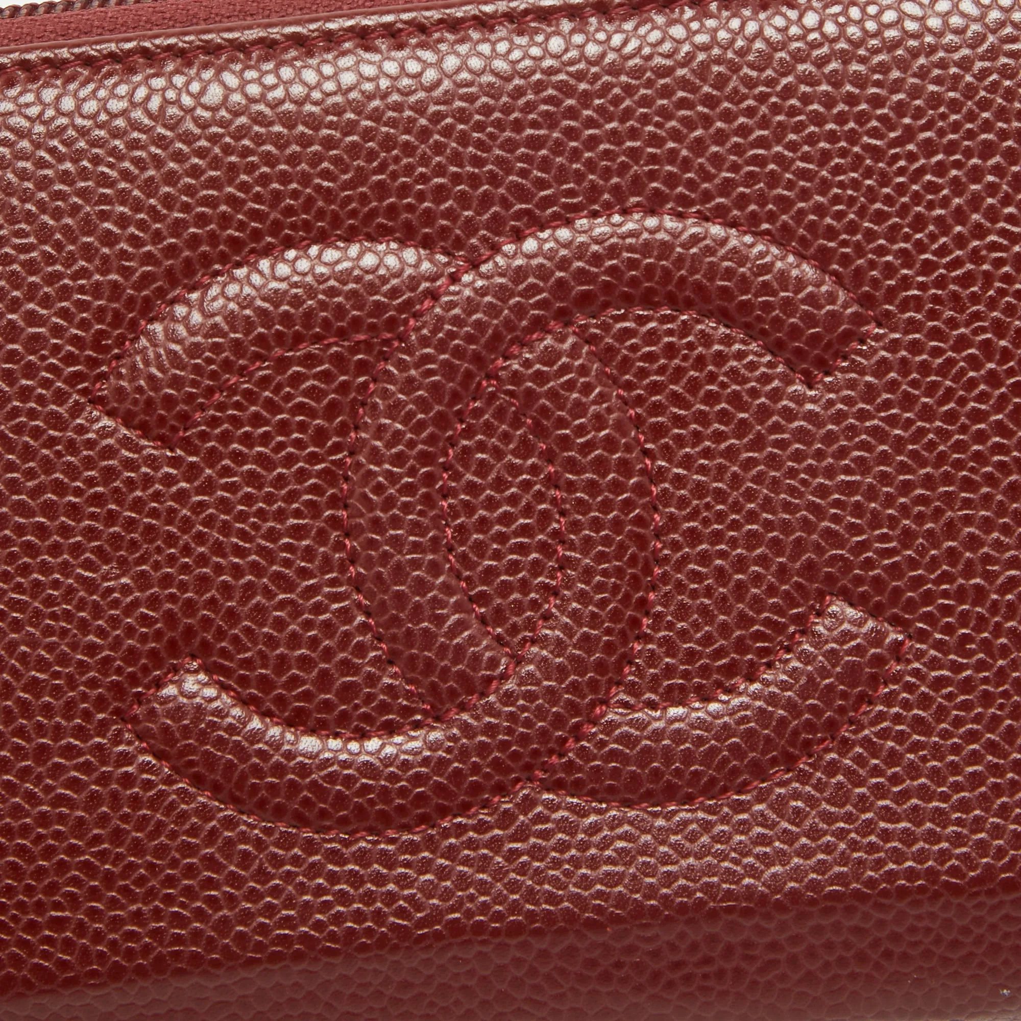CHANEL Red Caviar Leather CC Timeless Zip Around Wallet