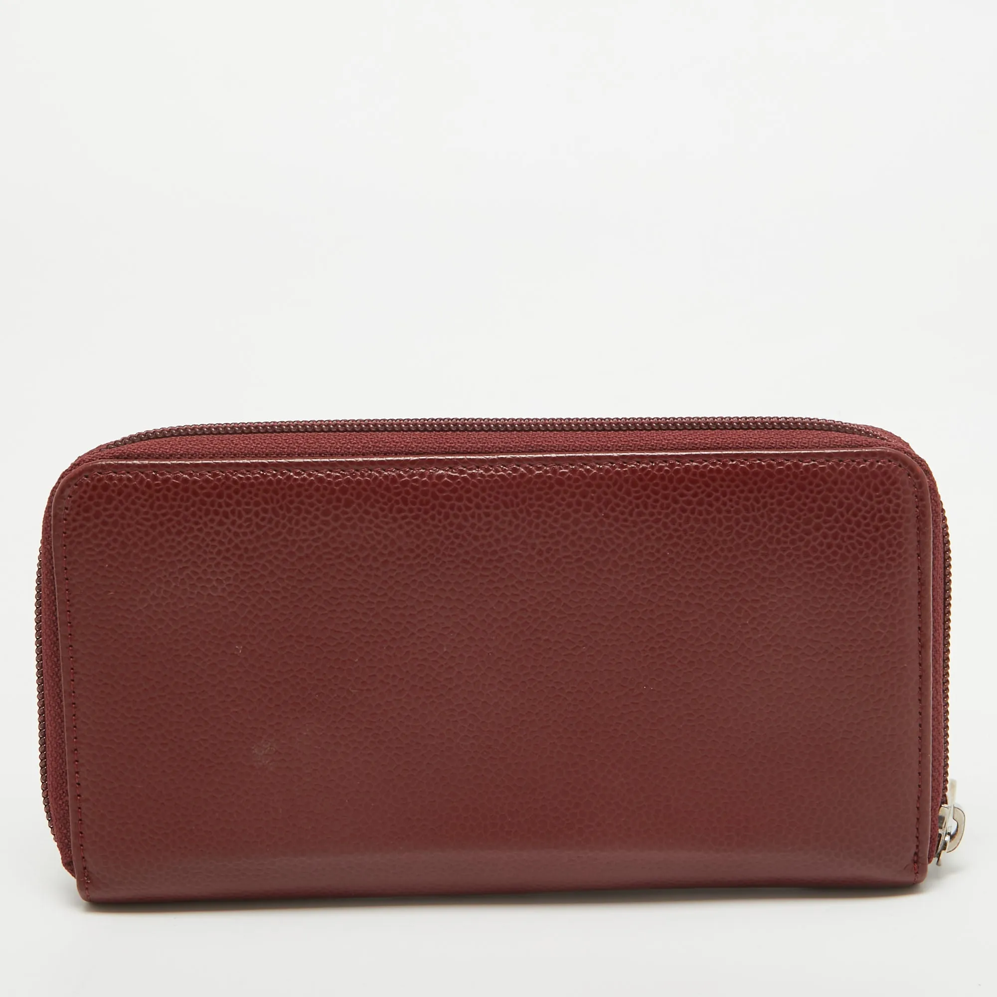 CHANEL Red Caviar Leather CC Timeless Zip Around Wallet