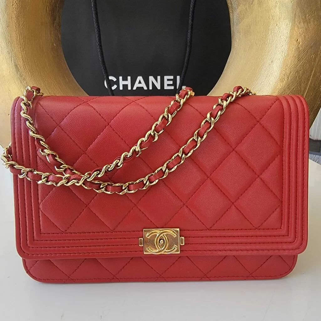 Chanel Red Patent Leather Quilted Long Wallet