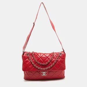 CHANEL Red Quilted Caviar Leather XL Classic New Messenger Bag