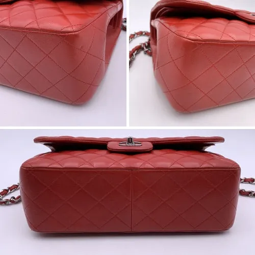 CHANEL Red Quilted Jumbo Timeless Classic Shoulder Bag 30 Cm