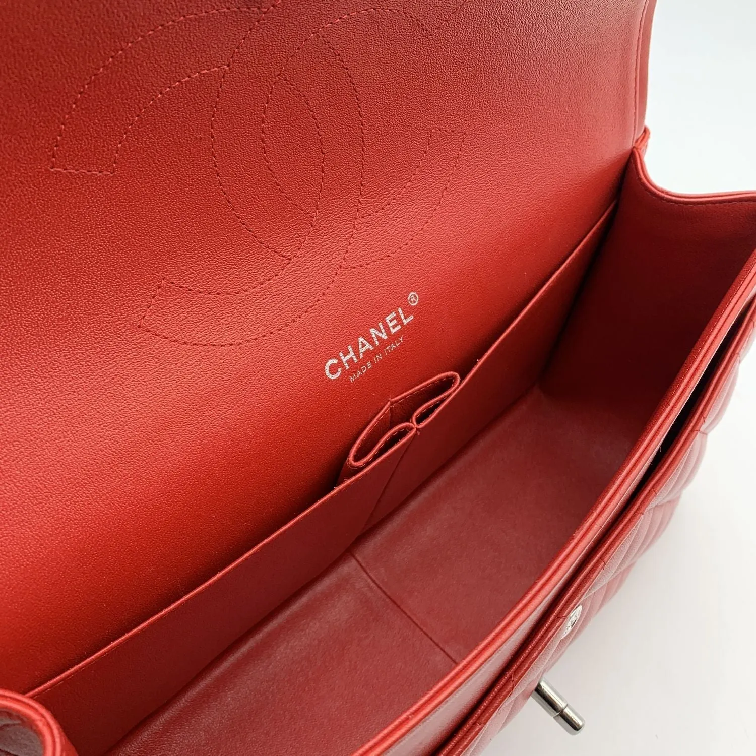 CHANEL Red Quilted Jumbo Timeless Classic Shoulder Bag 30 Cm