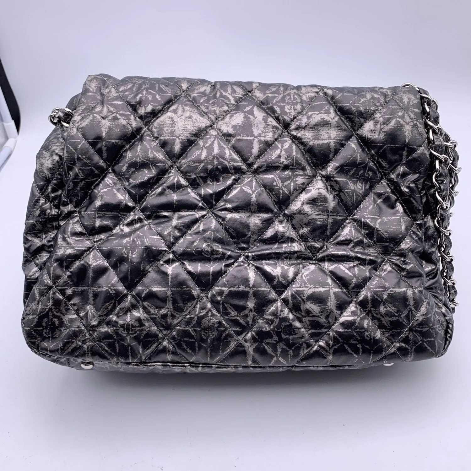 CHANEL Rock In Moscow Grey Abstract Print Nylon Accordion New Bag