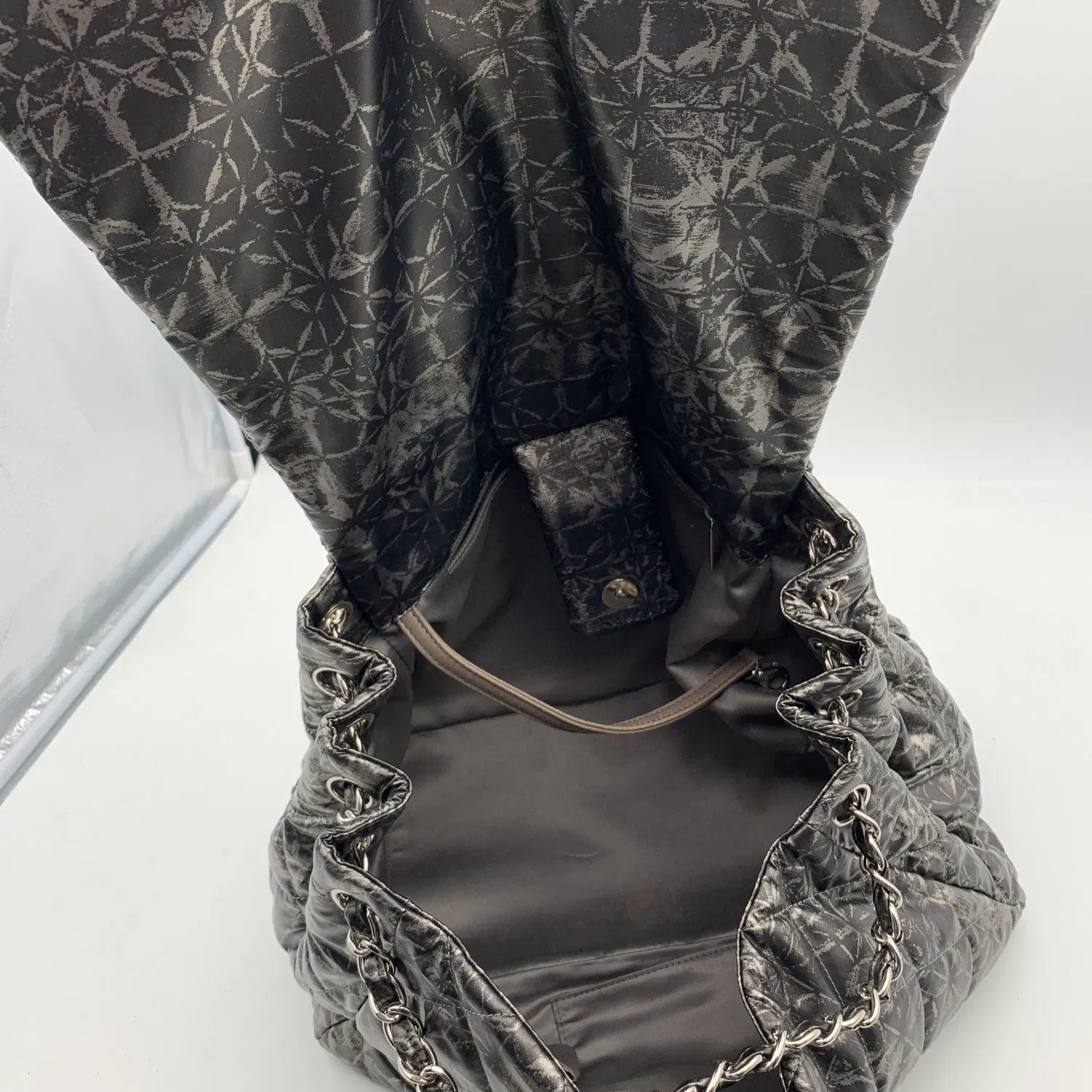 CHANEL Rock In Moscow Grey Abstract Print Nylon Accordion New Bag