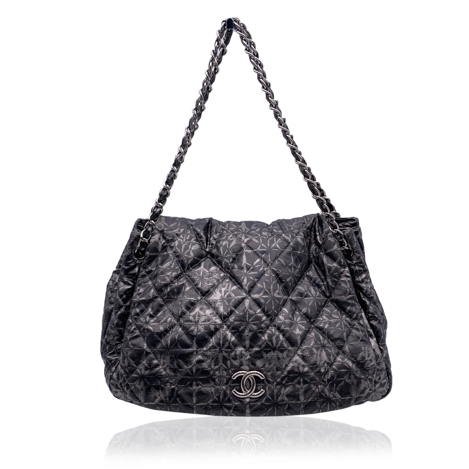 CHANEL Rock In Moscow Grey Abstract Print Nylon Accordion New Bag