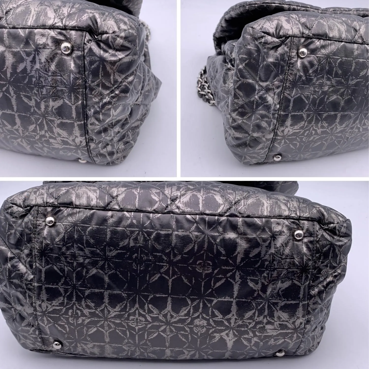 CHANEL Rock In Moscow Grey Abstract Print Nylon Accordion New Bag