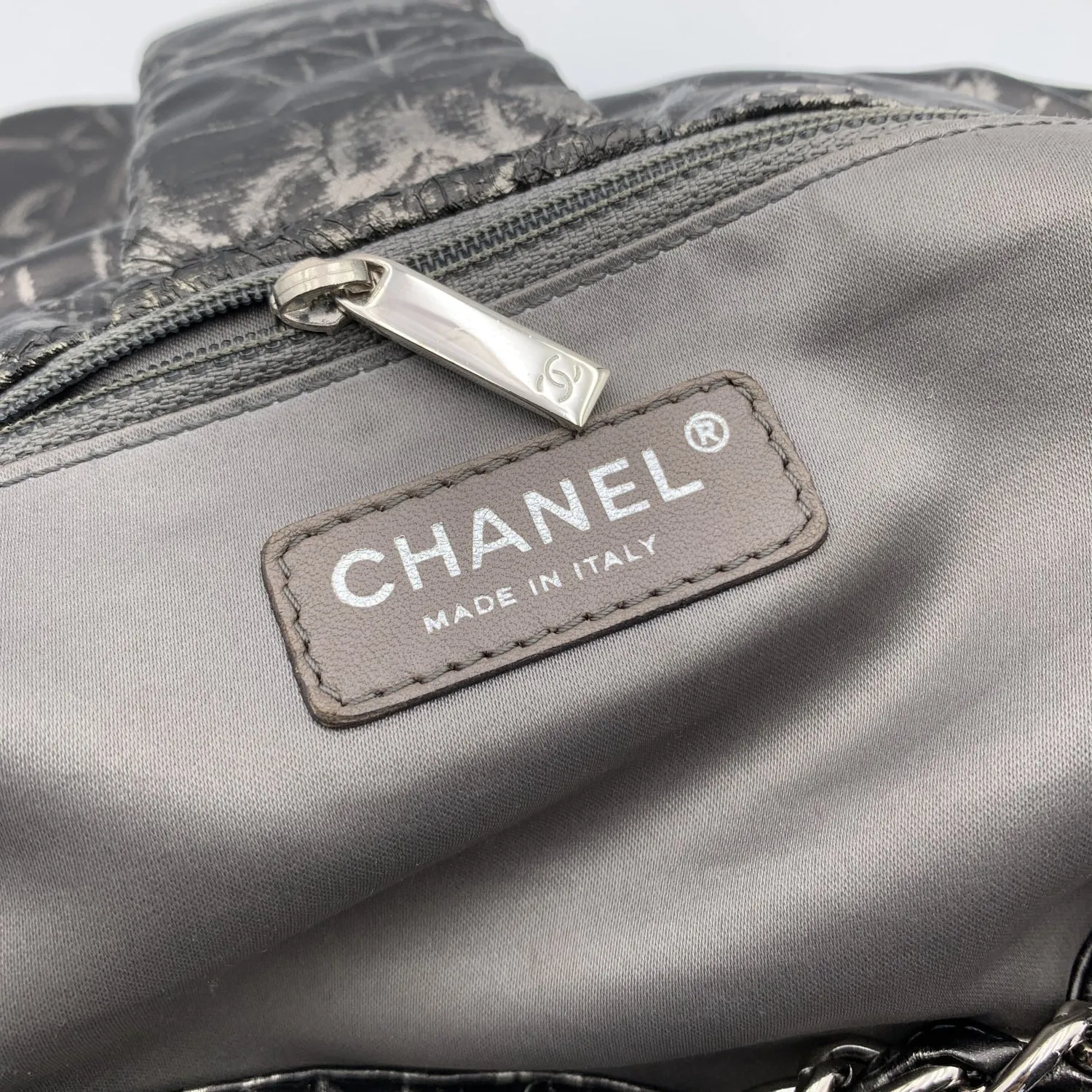 CHANEL Rock In Moscow Grey Abstract Print Nylon Accordion New Bag