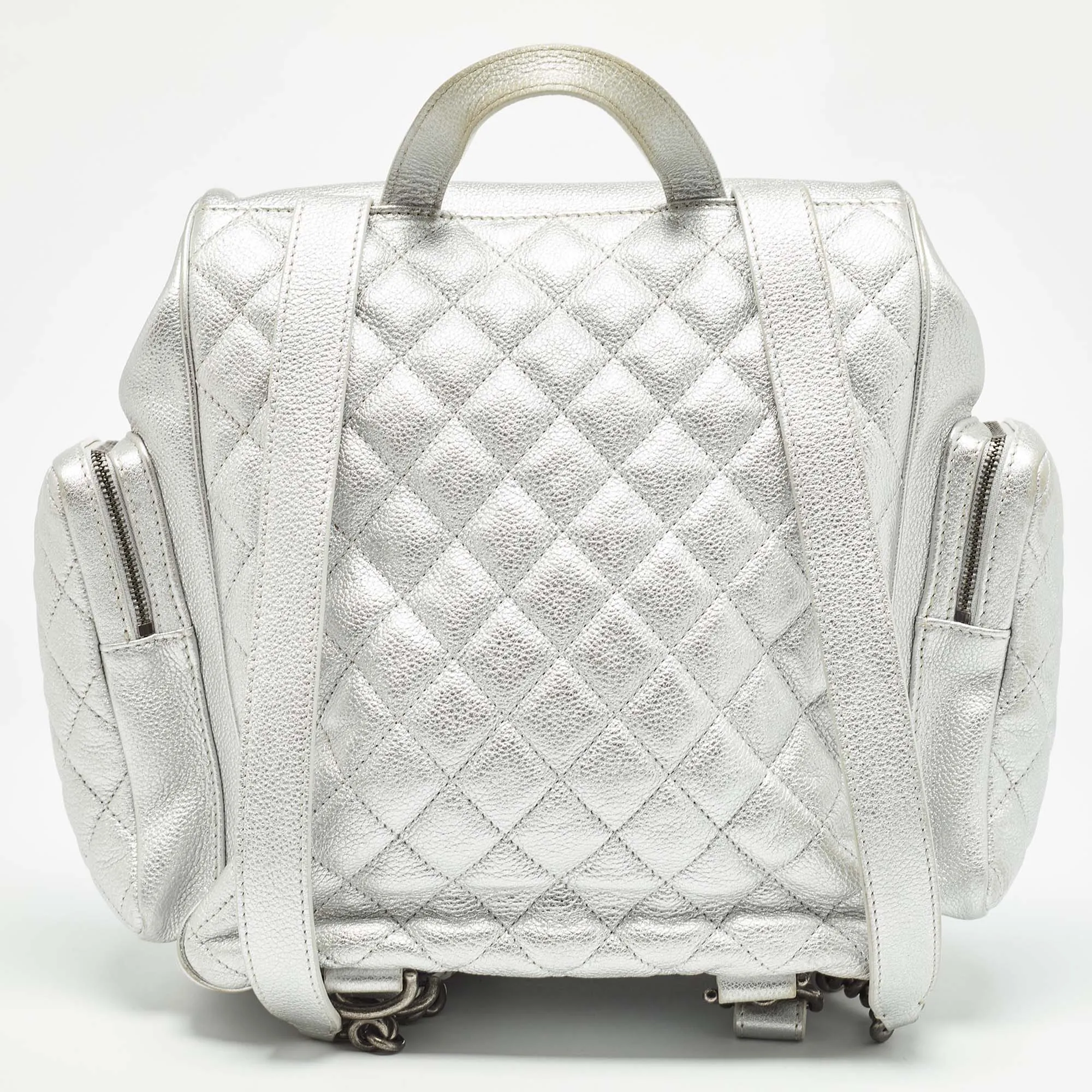 CHANEL Silver Quilted Leather Casual Rock Airline Backpack