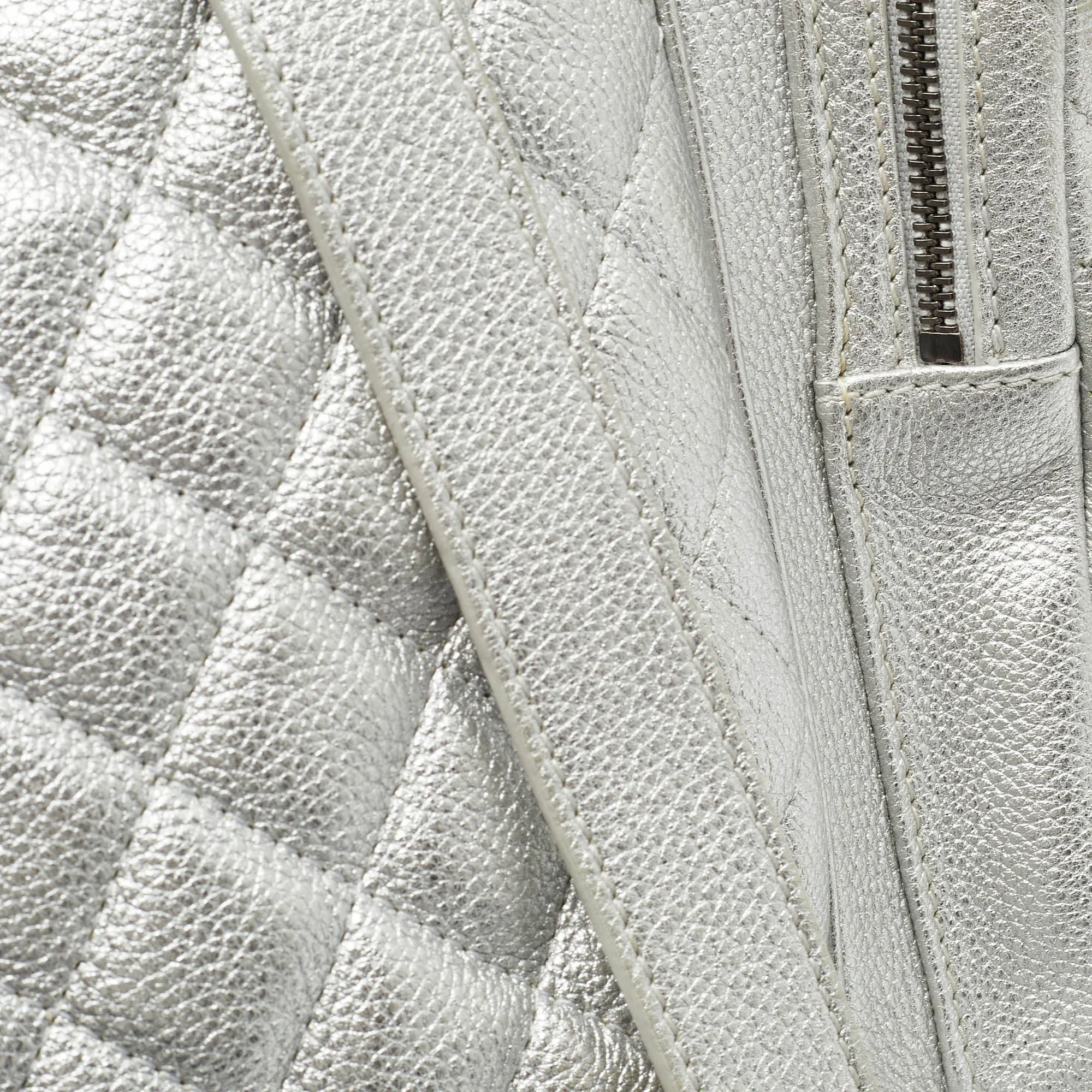 CHANEL Silver Quilted Leather Casual Rock Airline Backpack