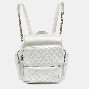 CHANEL Silver Quilted Leather Casual Rock Airline Backpack