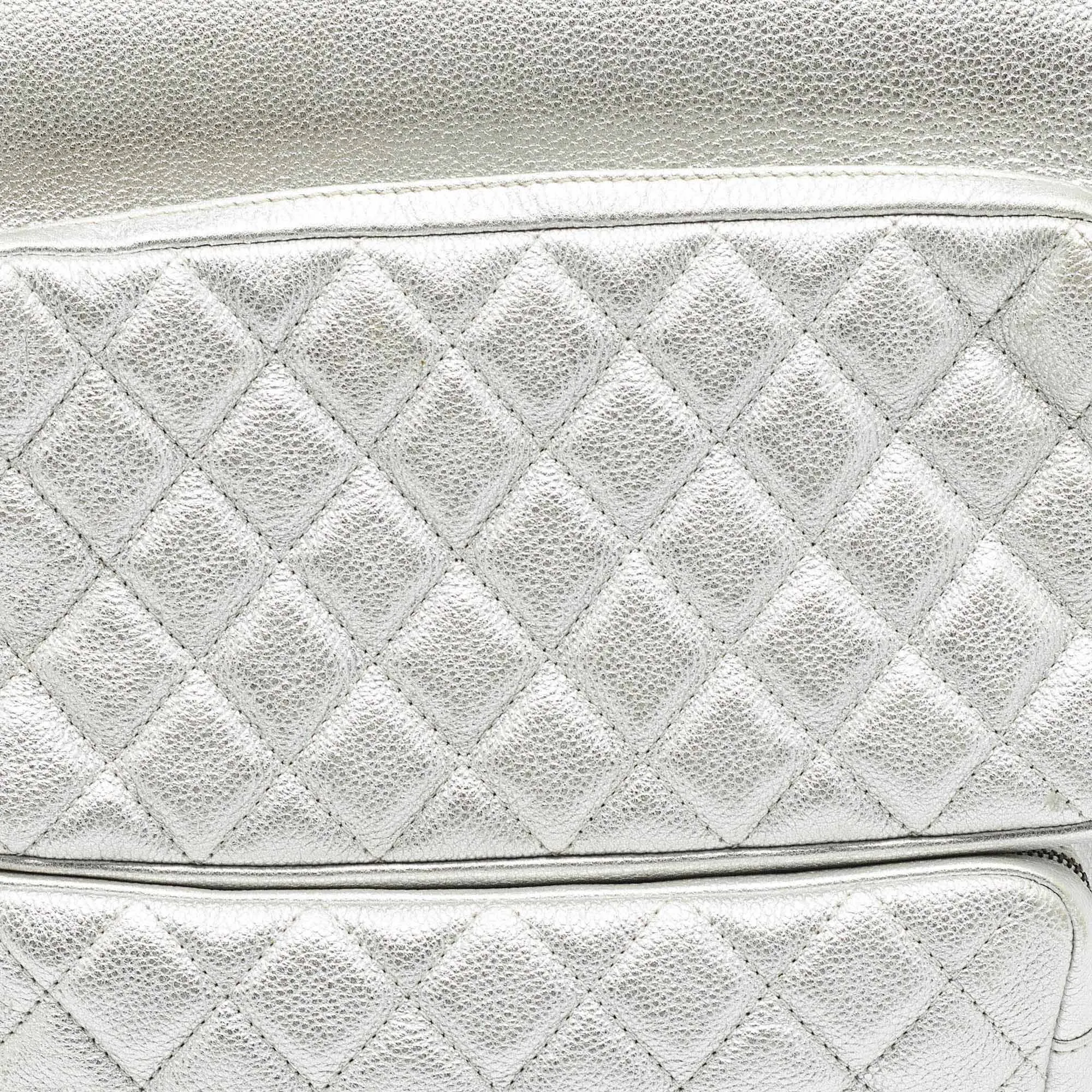 CHANEL Silver Quilted Leather Casual Rock Airline Backpack