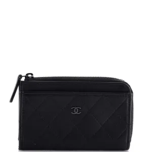 CHANEL So Black Zip Around Card Holder Quilted Lambskin