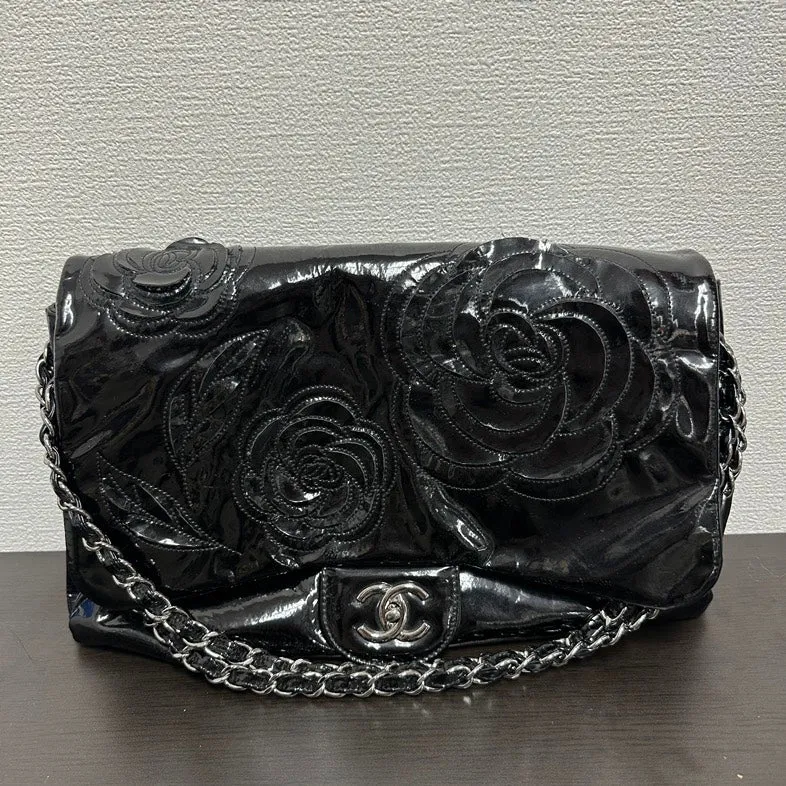 Chanel V Black Floral Patent Leather Chain Shoulder Bag